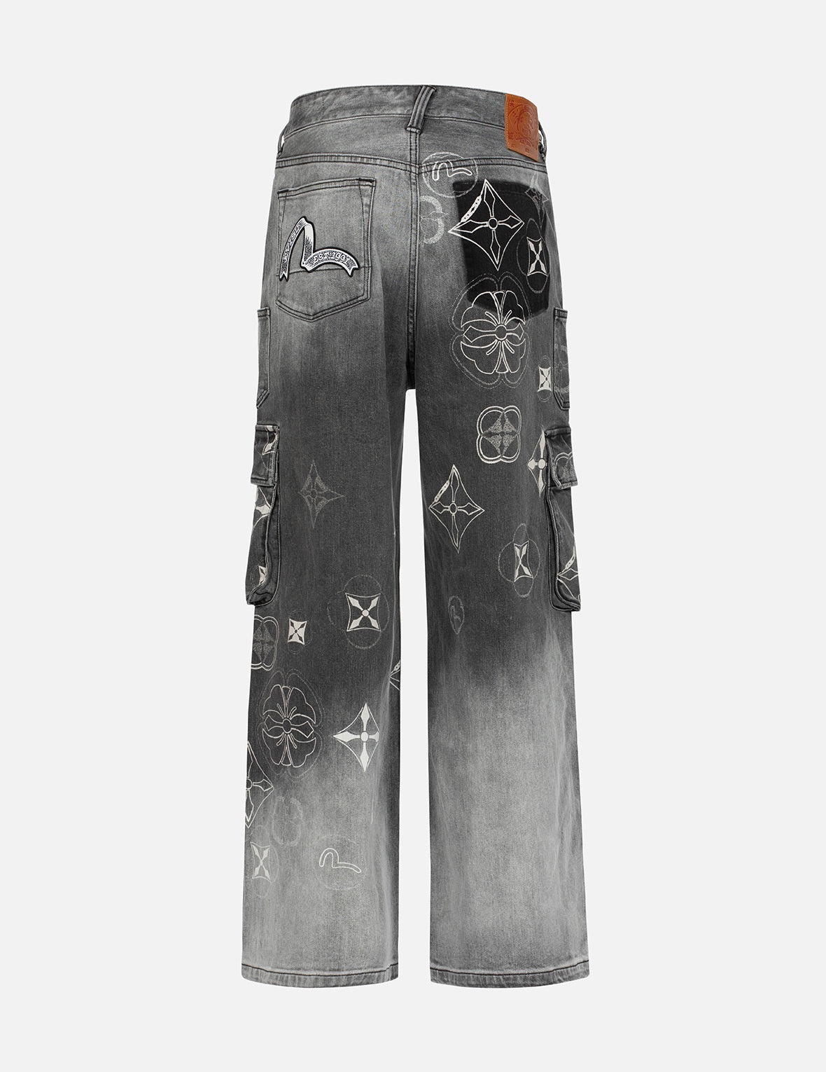 Tie-Dye Kamon and Seagull Print Fashion Fit Cargo Jeans - 2