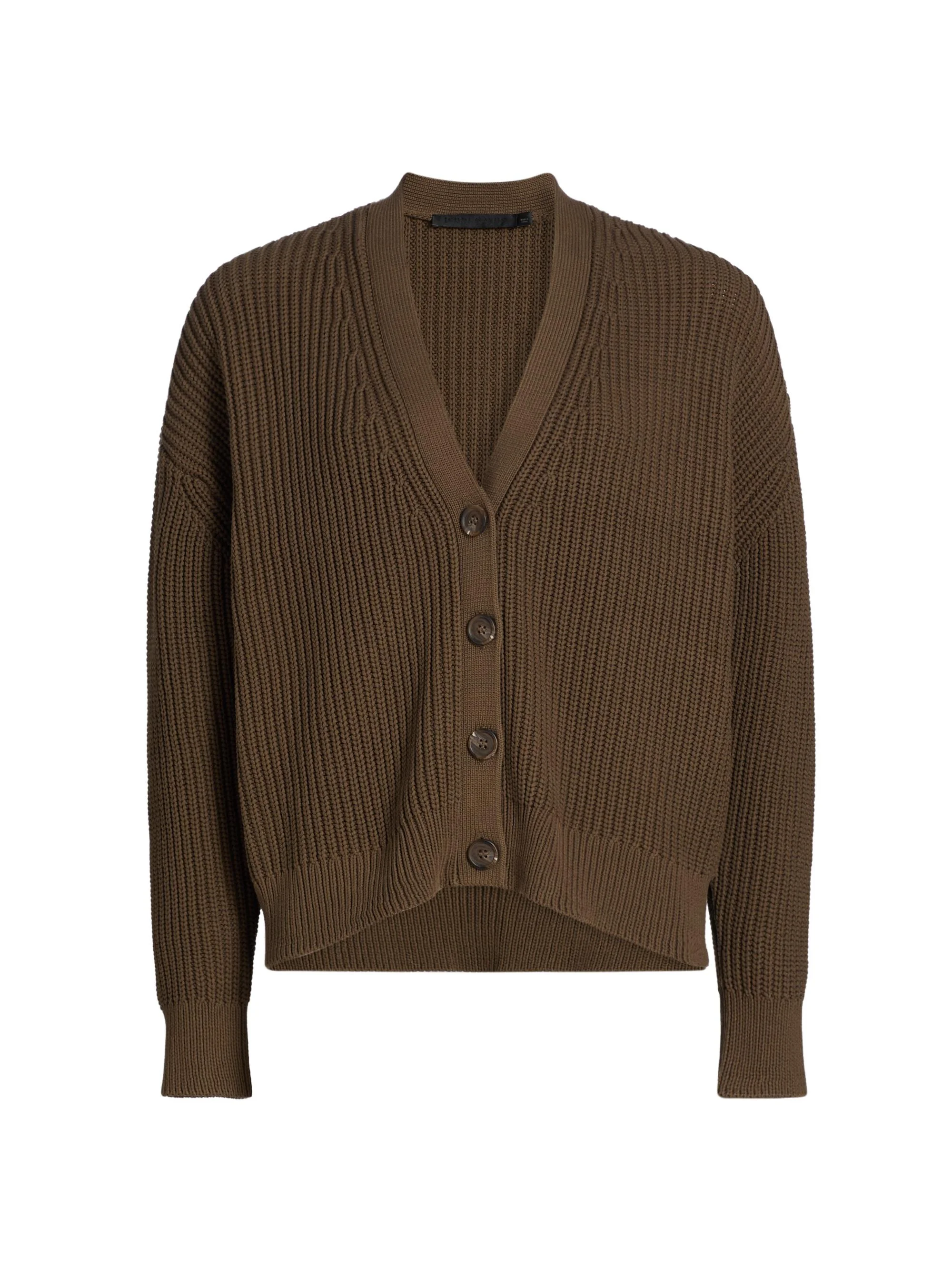Women's Cropped Cotton Coccoon Cardigan - Olive - 1