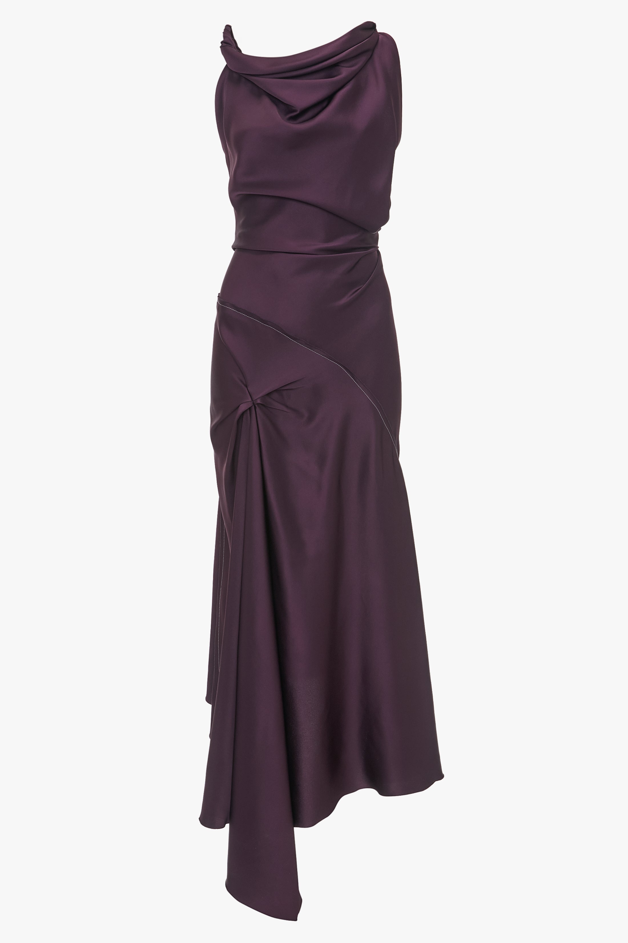 Asymmetric Draped Midi Dress In Fig - 1