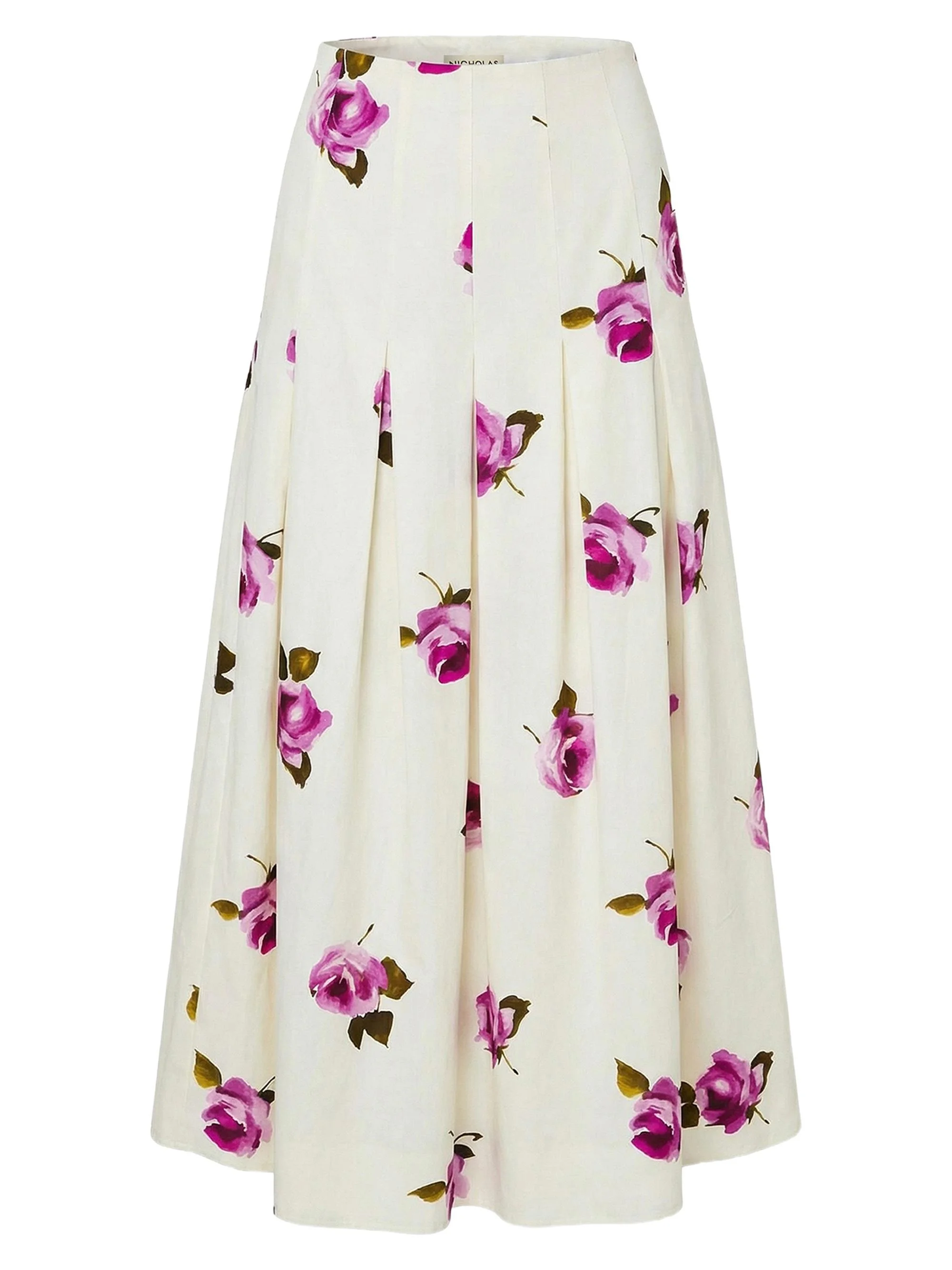 Women's Jordana Pleated Floral Linen-Blend Midi-Skirt - Floating Rosebuds - 1