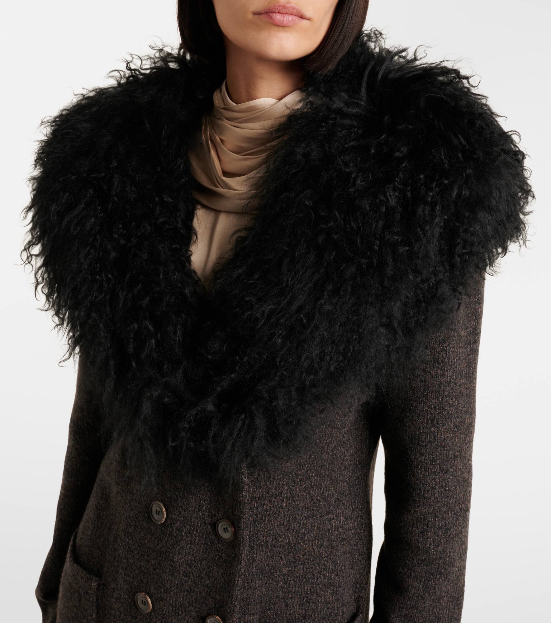 Shearling-trimmed cashmere coat - 4