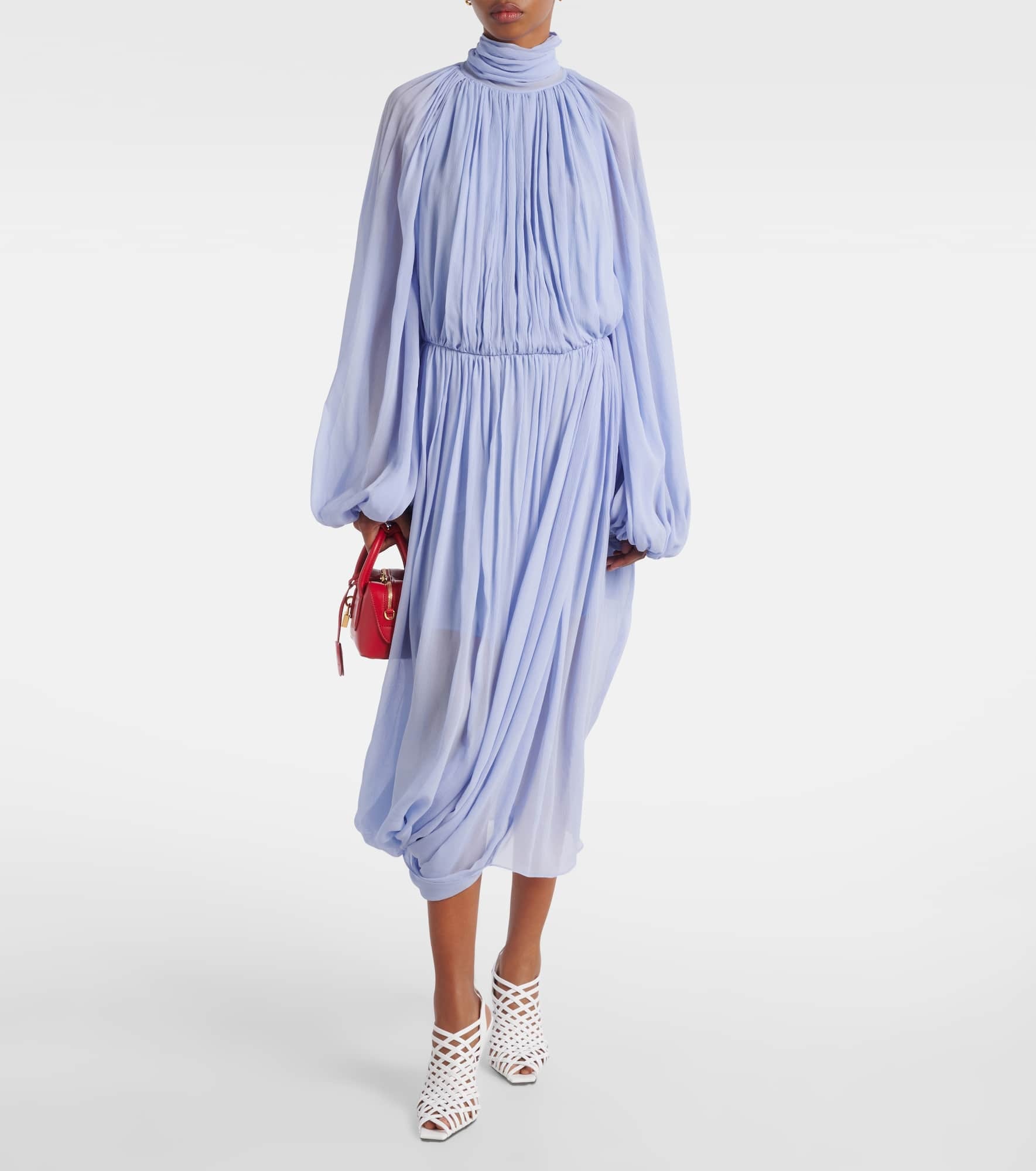 Gathered silk crepon midi dress - 2