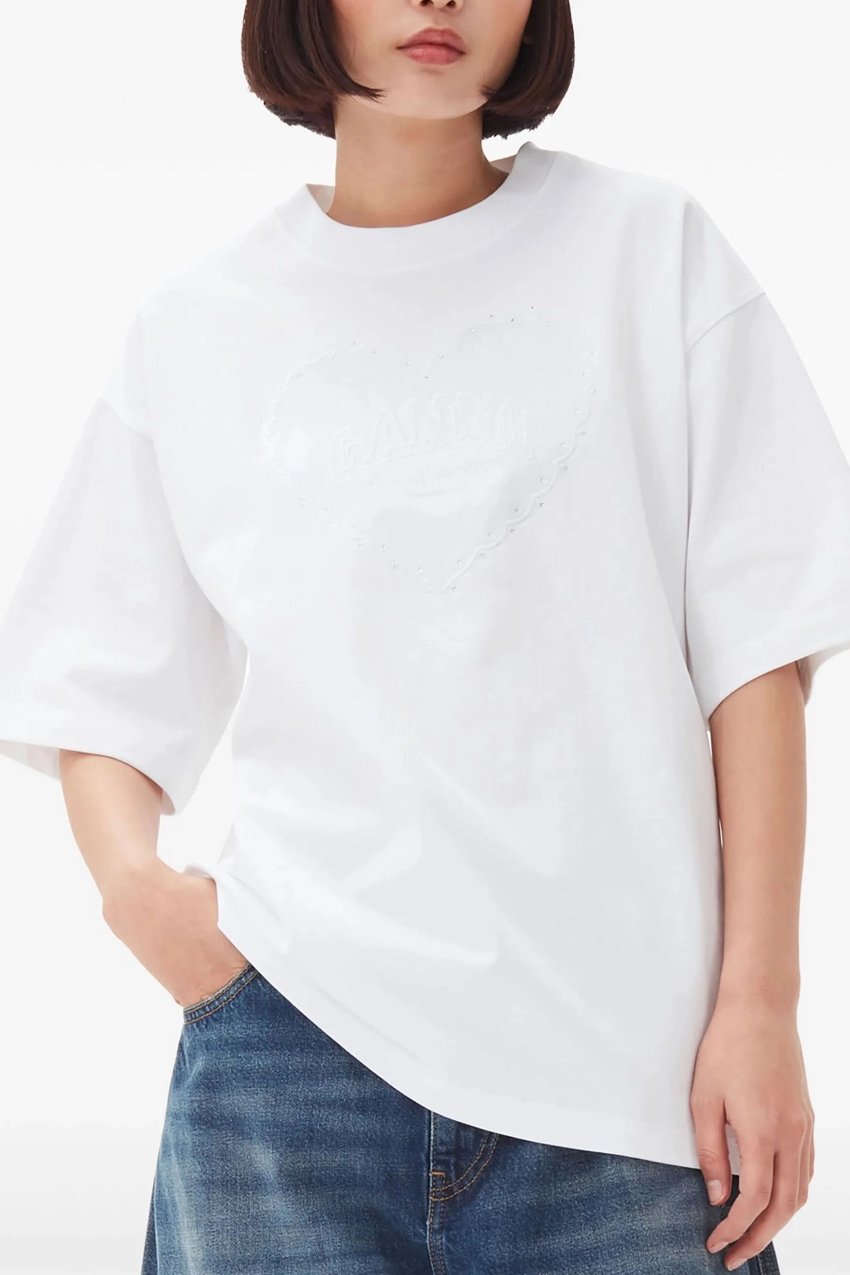 Rhinestone logo embroidery T-shirt - 2