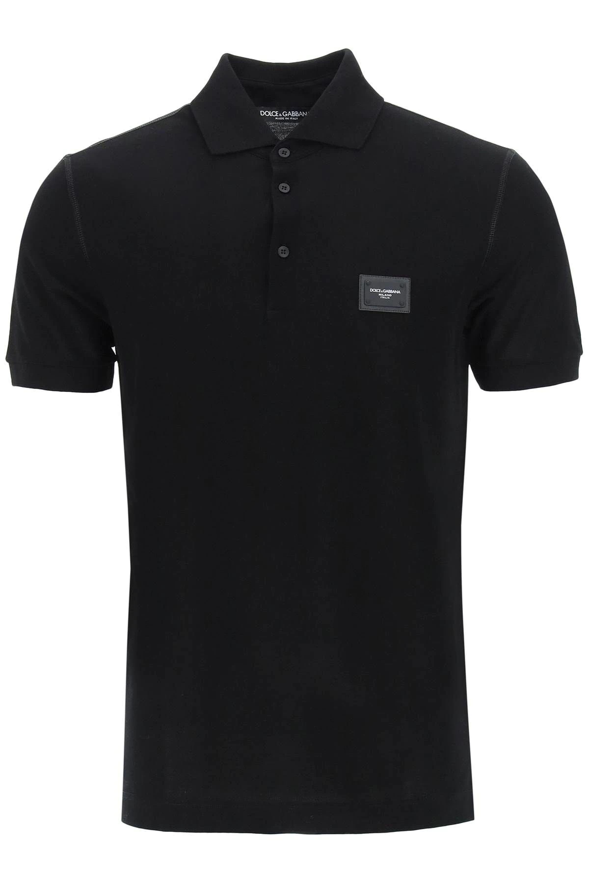 PIQUET POLO SHIRT WITH LOGO PLAQUE - 1