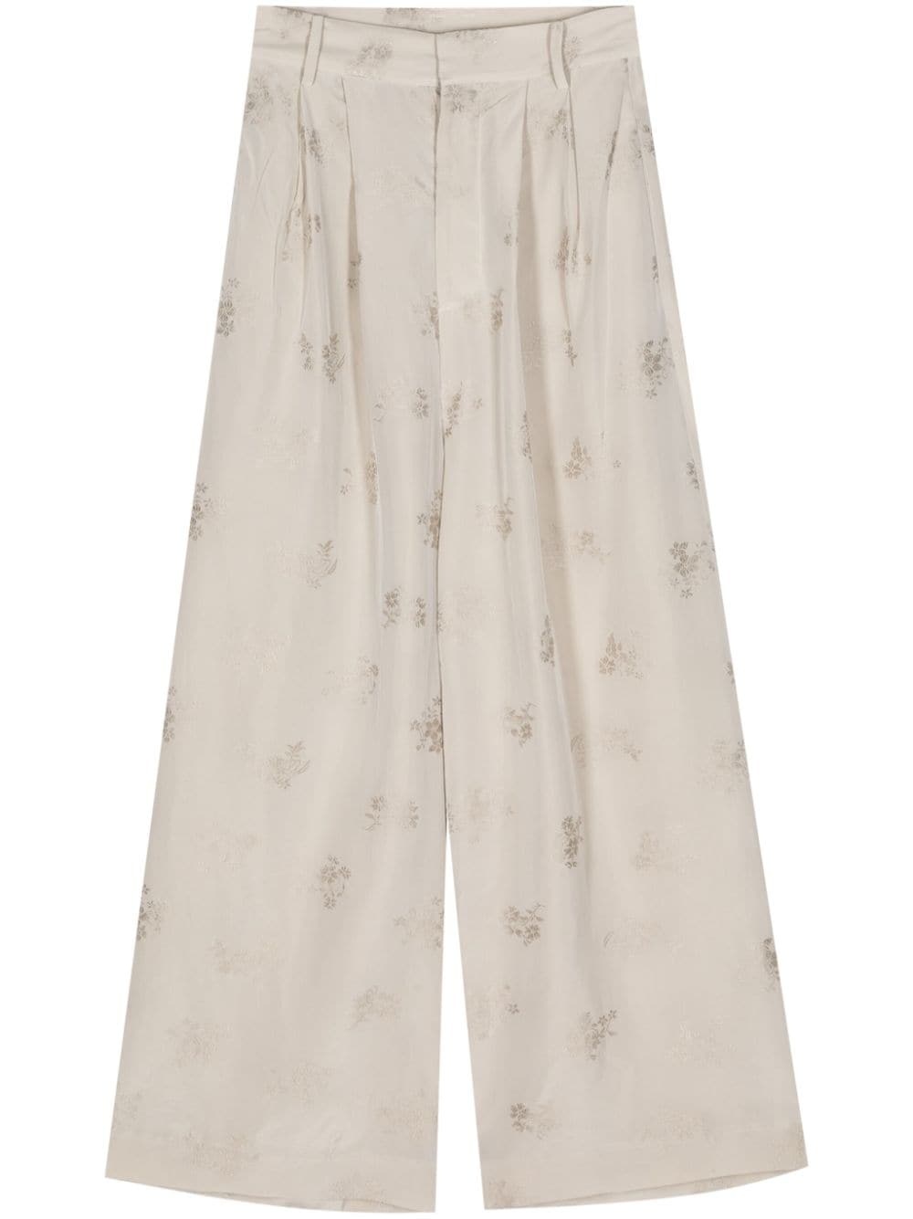 floral jacquard wide-leg trousers - 1