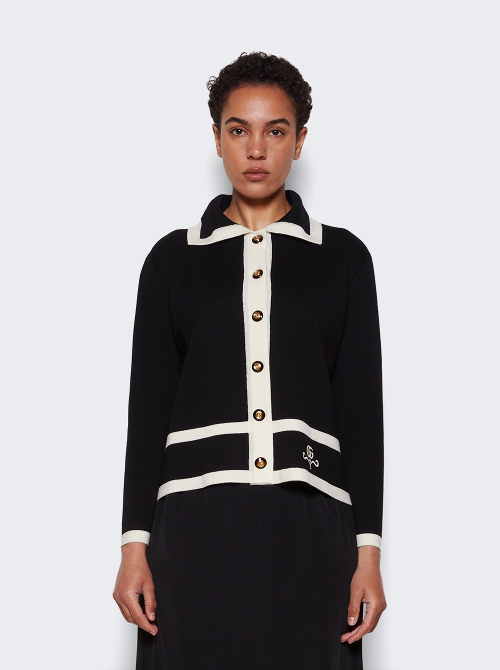 Contrast Trim Jacket Black And Ivory - 3