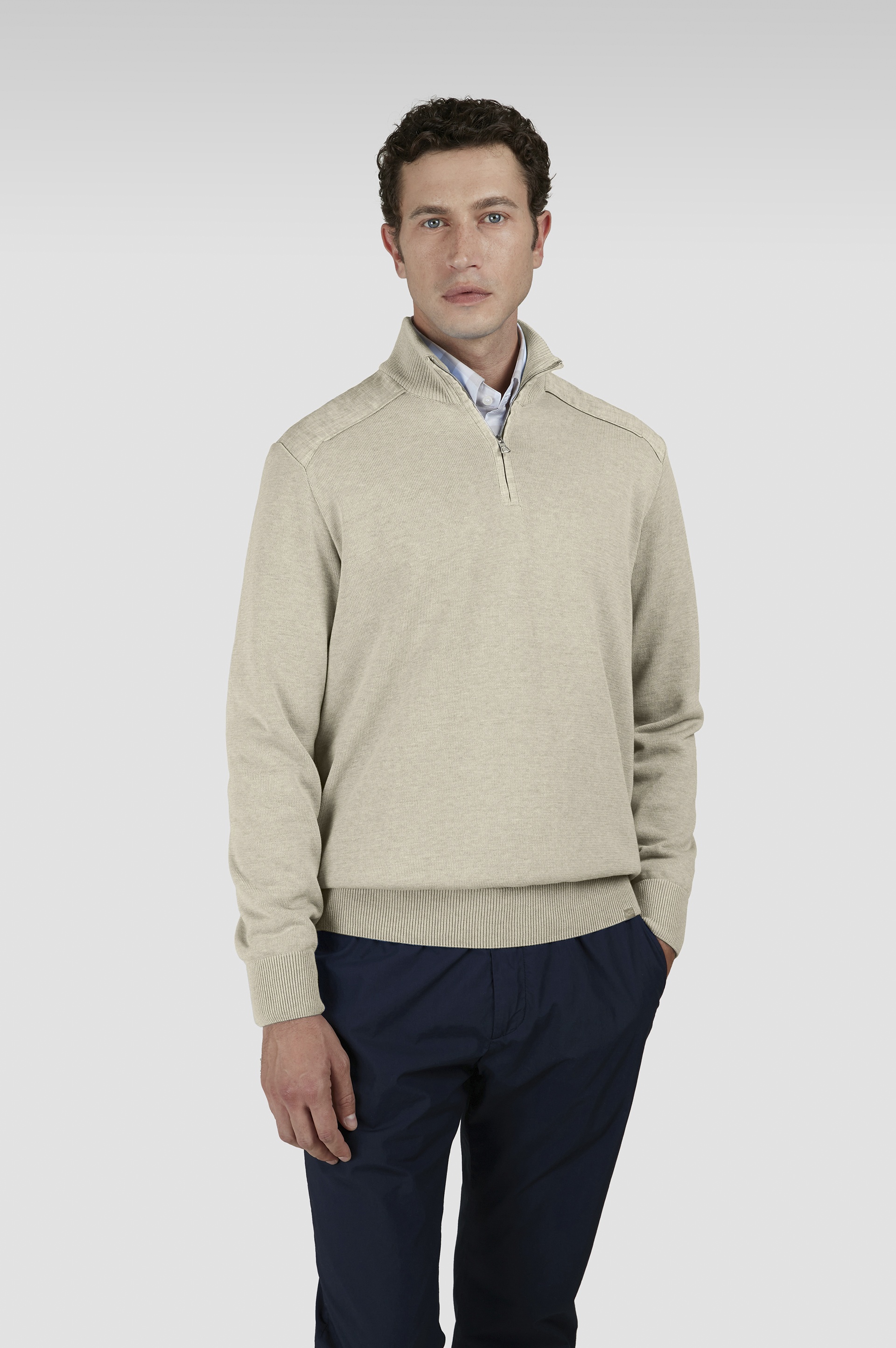 SWEATER IN FRESH COTTON WITH CONTRASTING LINEN DETAILS - 8