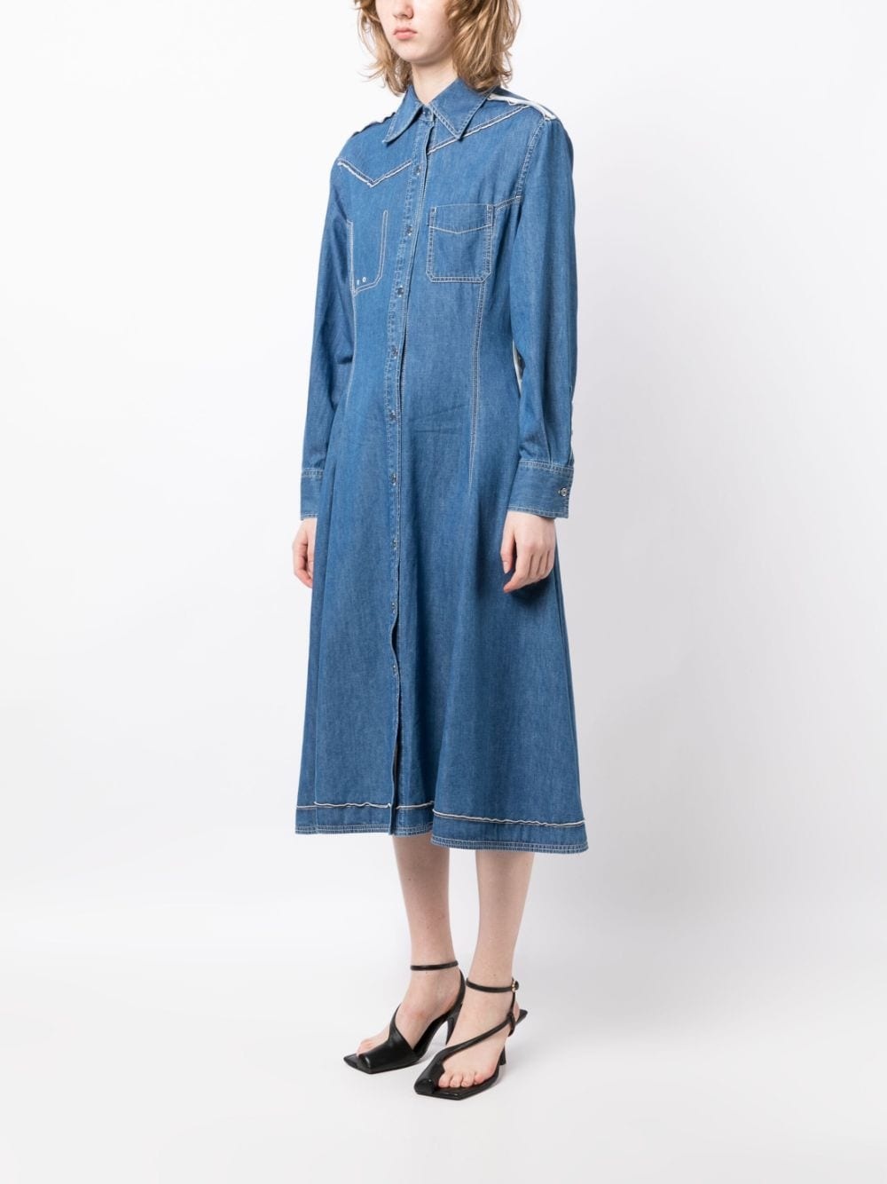 contrast-stitching mid-length dress - 3
