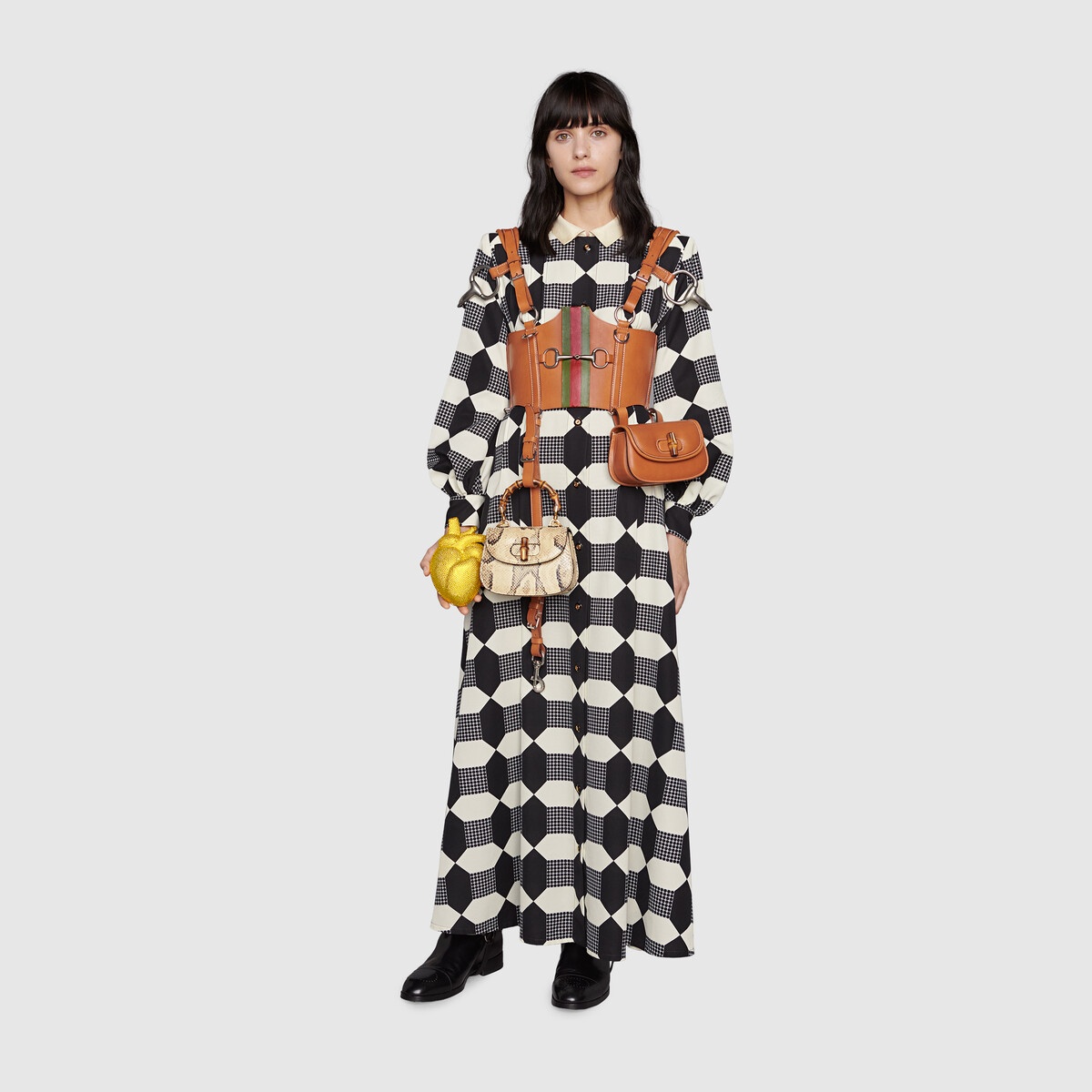 Belted optical print silk dress - 2