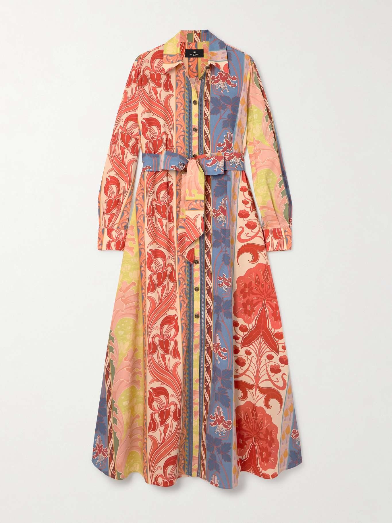 Belted printed cotton-blend poplin maxi shirt dress - 1