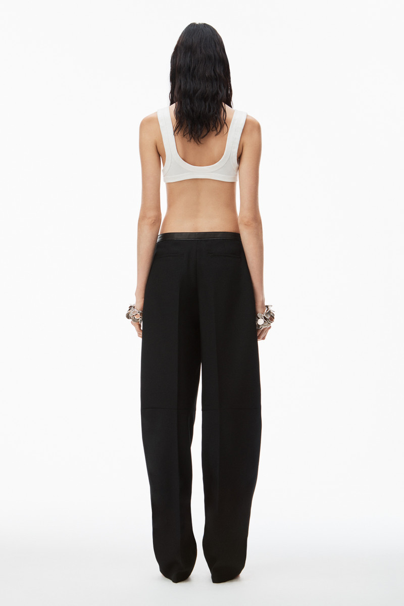 WOOL CANVAS LOW WAIST TROUSER WITH LEATHER BELTED WAISTBAND 5