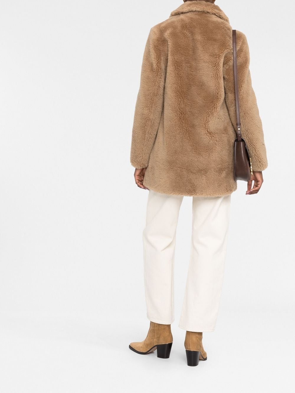 fitted faux-fur button coat - 4