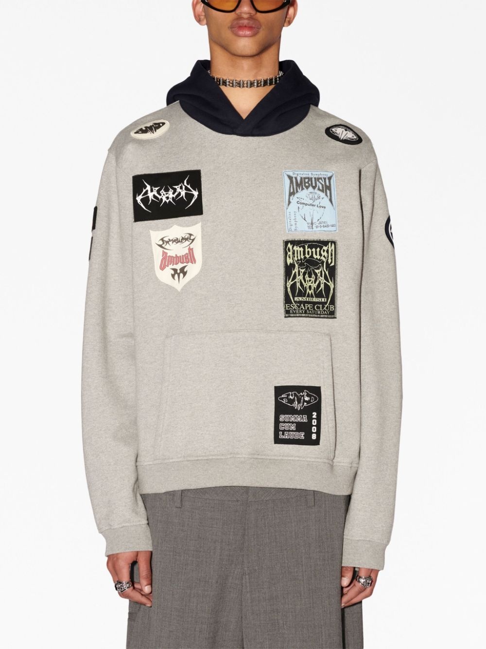 logo-patchwork cotton hoodie - 3