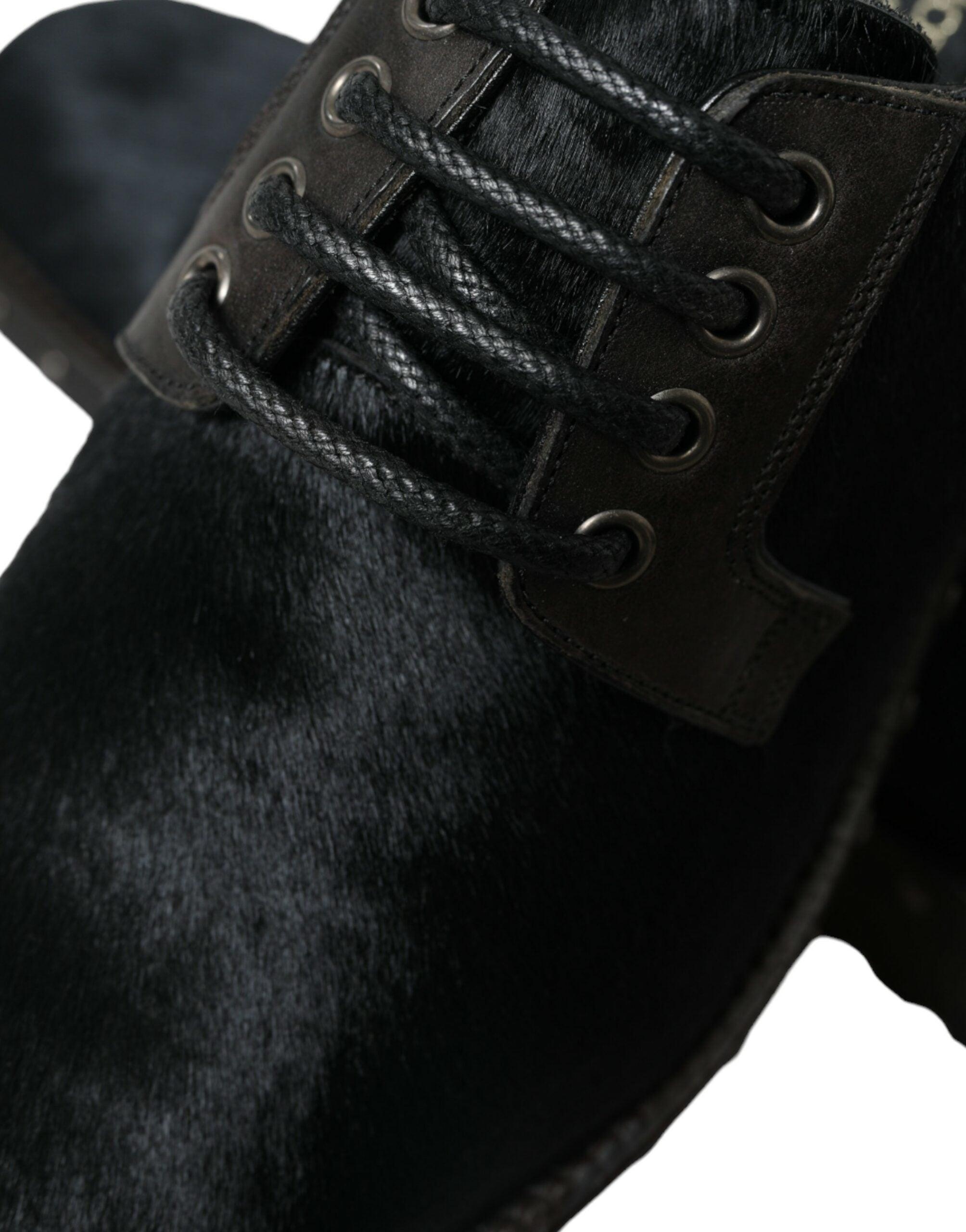 Dolce & Gabbana Black Stable Fur Derby SAN PIETRO Dress Shoes - 8
