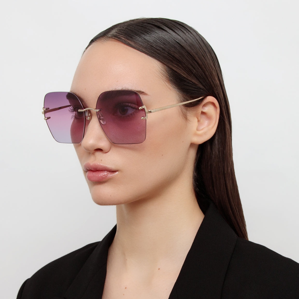 Carina Oversized Sunglasses in Light Gold and Purple - 2