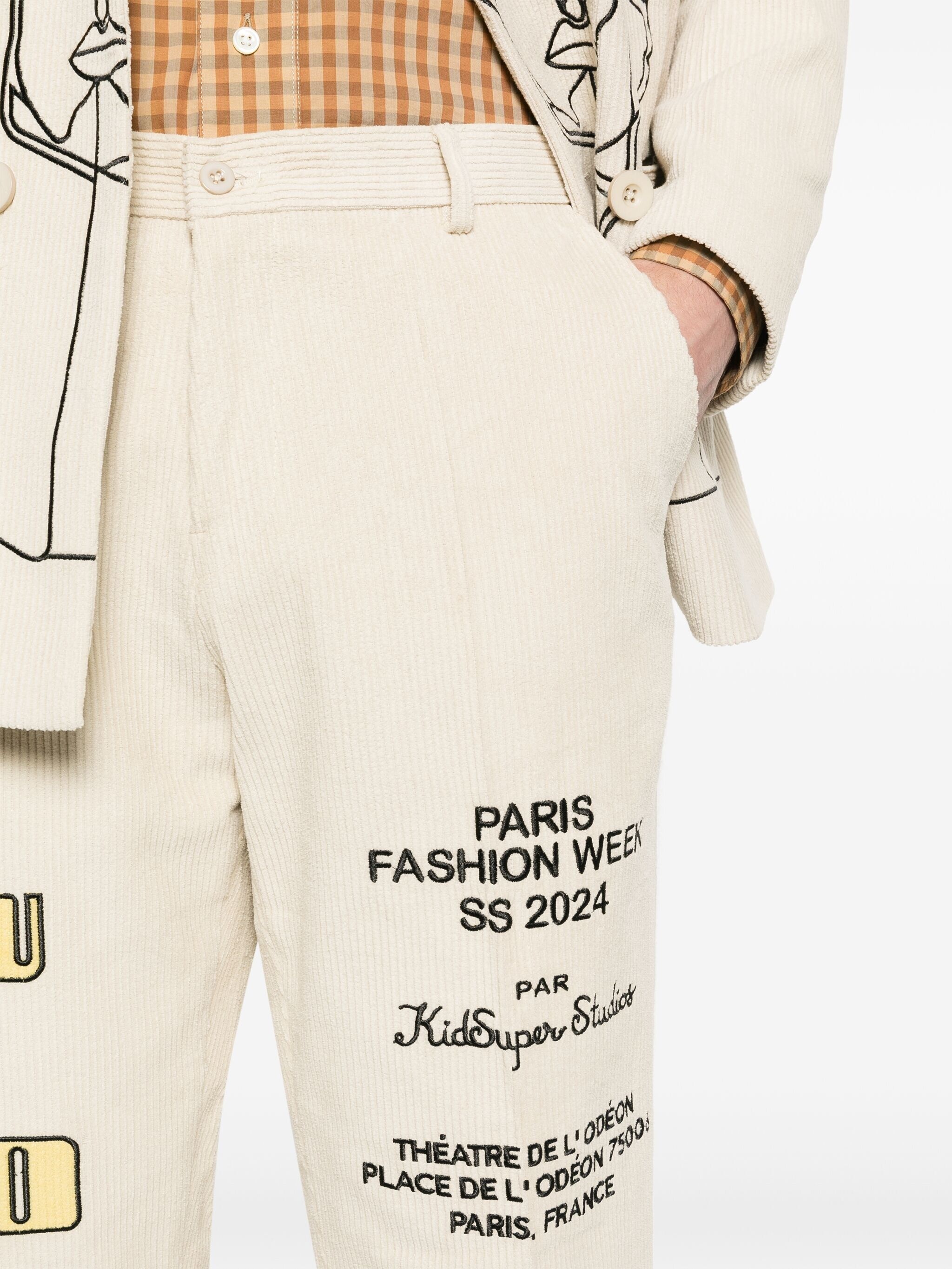 slogan-patch corduroy regular trousers - 5