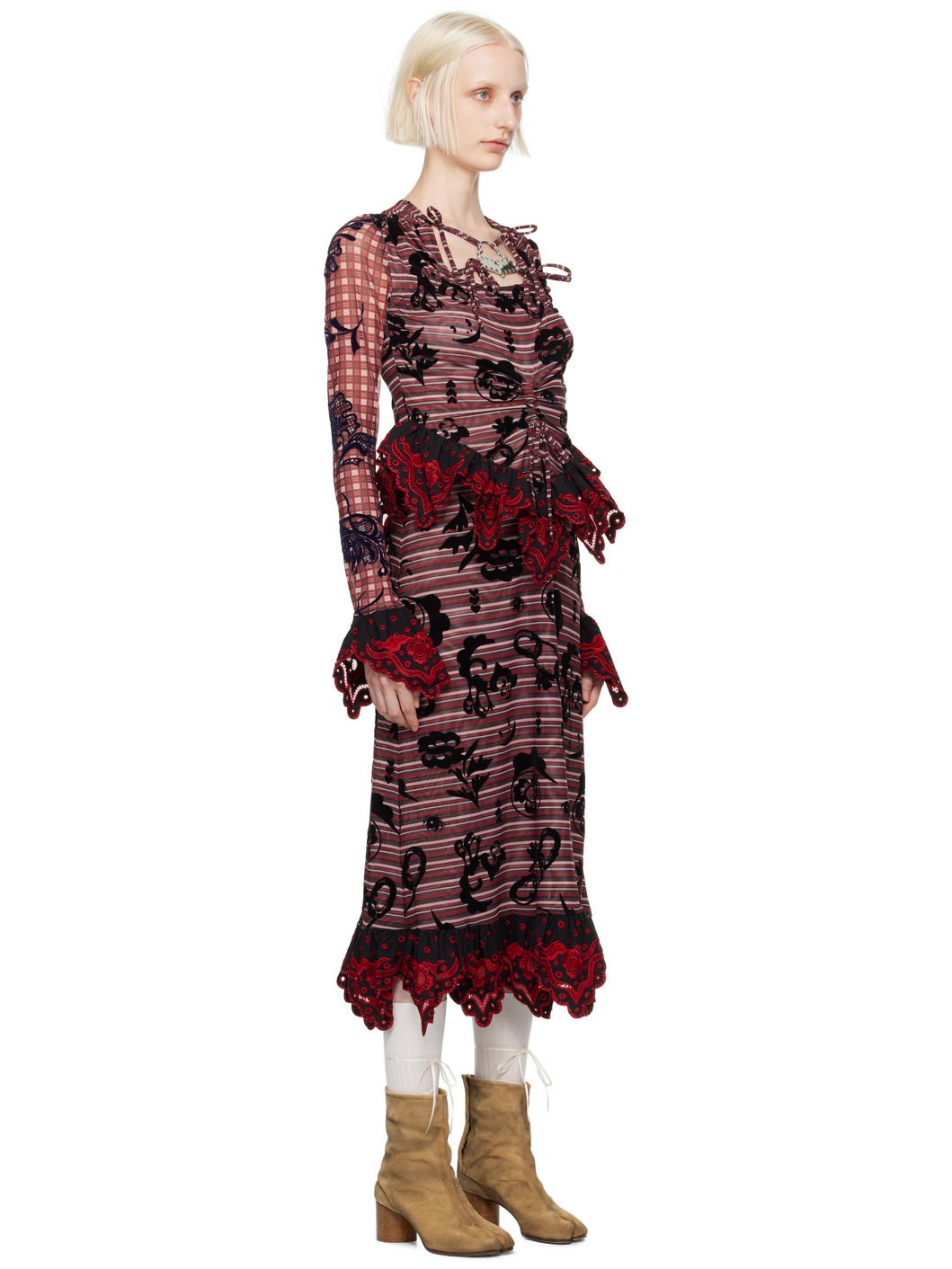 Red Sharon Hatch Midi Dress - 2