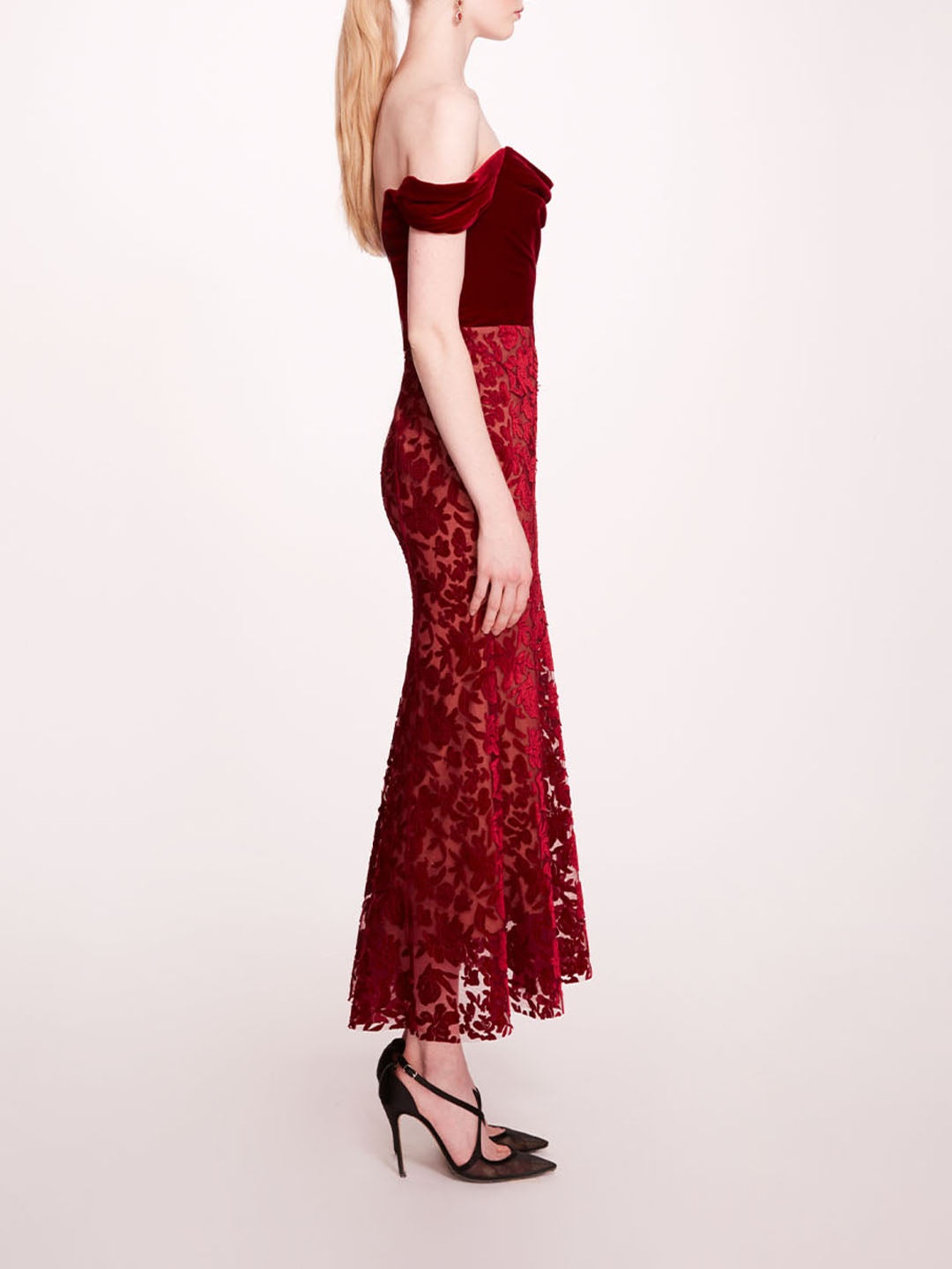 VELVET CUTWORK MIDI DRESS - 3