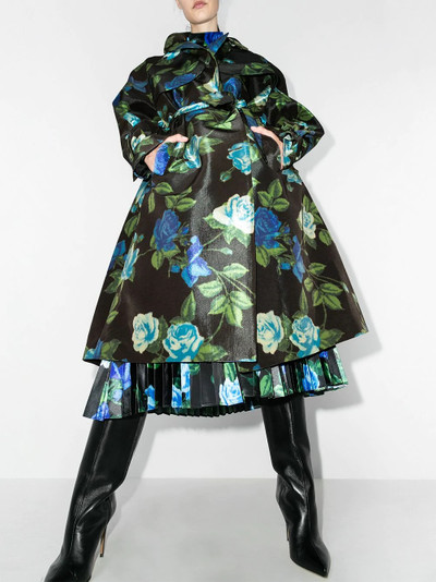 Richard Quinn floral print satin trench coat outlook