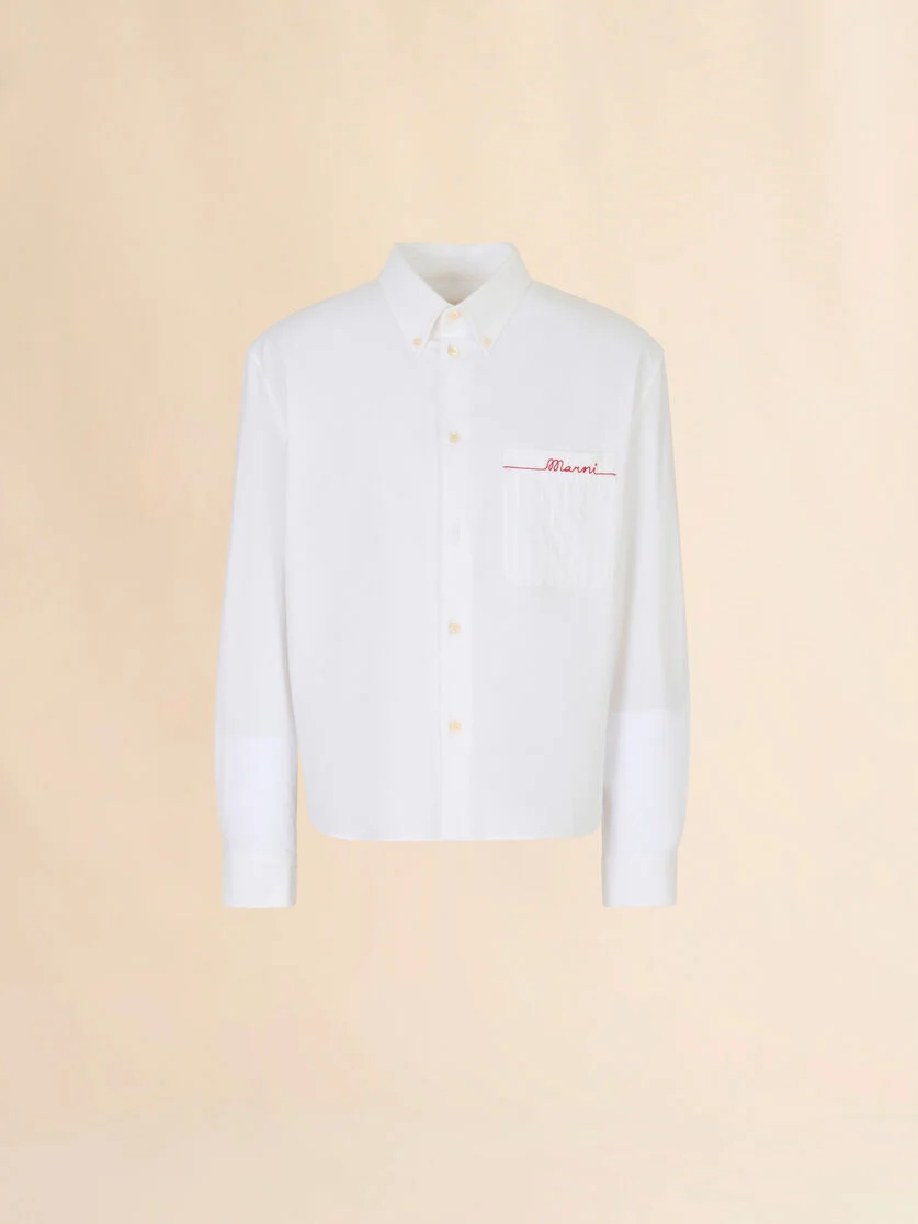 WHITE COTTON OXFORD SHIRT WITH STRIPED POCKET - 1