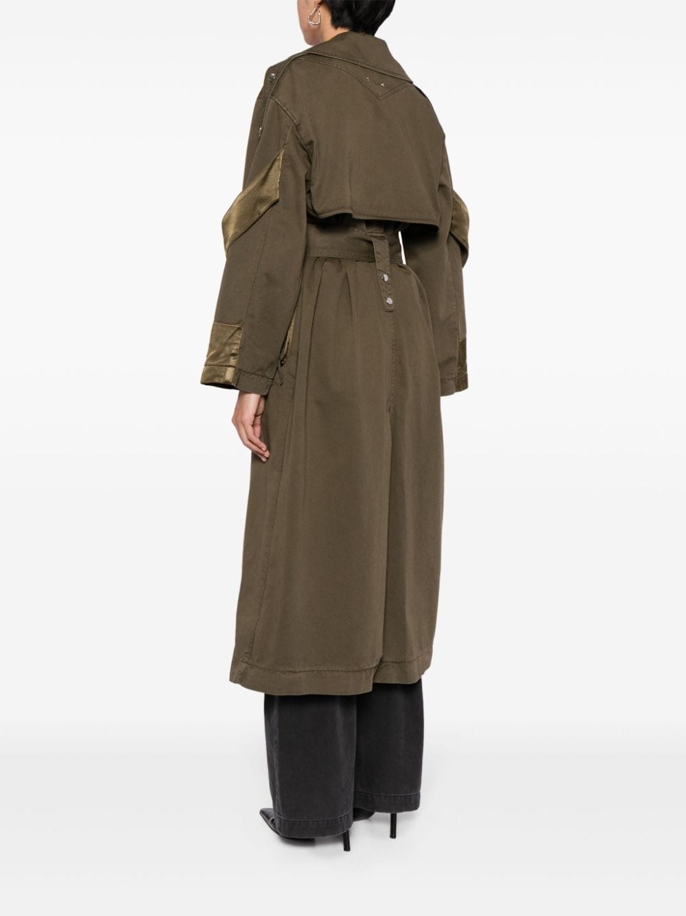 panelled belted cotton trench coat - 4
