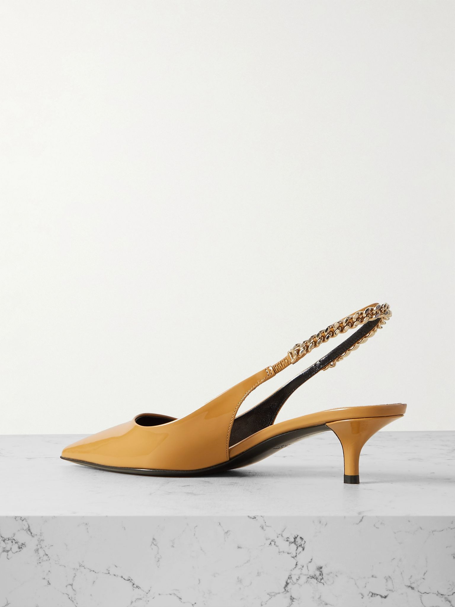 Signoria embellished patent-leather slingback pumps Sand - 3