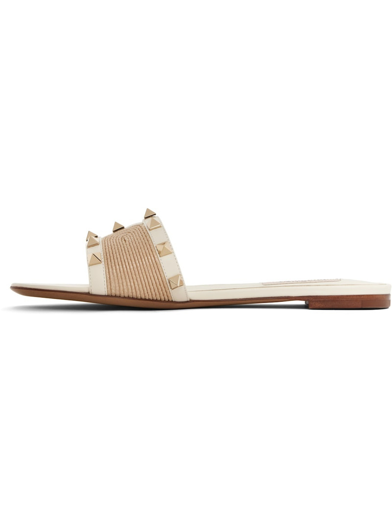 Valentino Off-White & Beige Rockstud Slide Sandals outlook