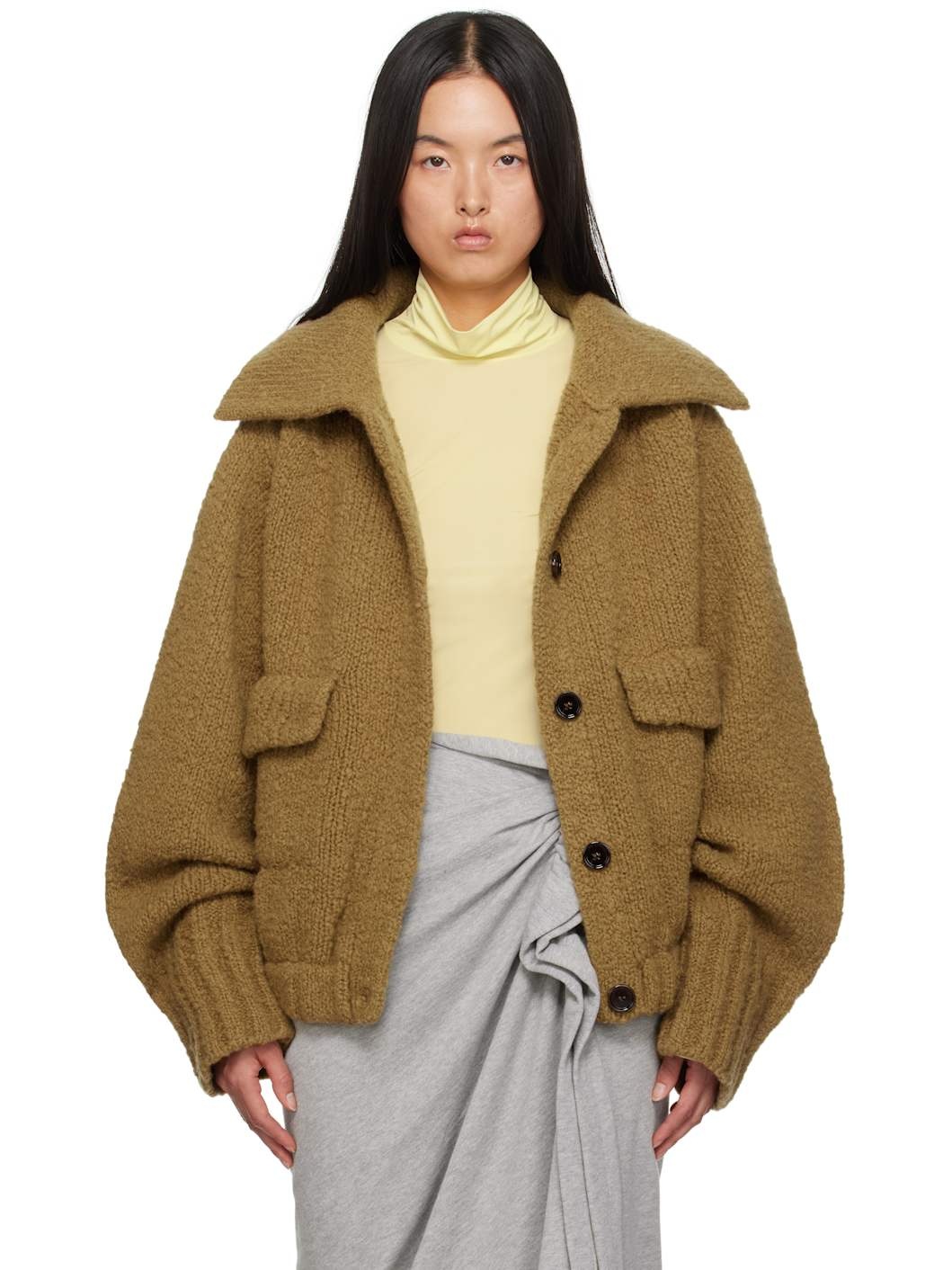 Dries Van Noten Tan Knit Wool Jacket | REVERSIBLE
