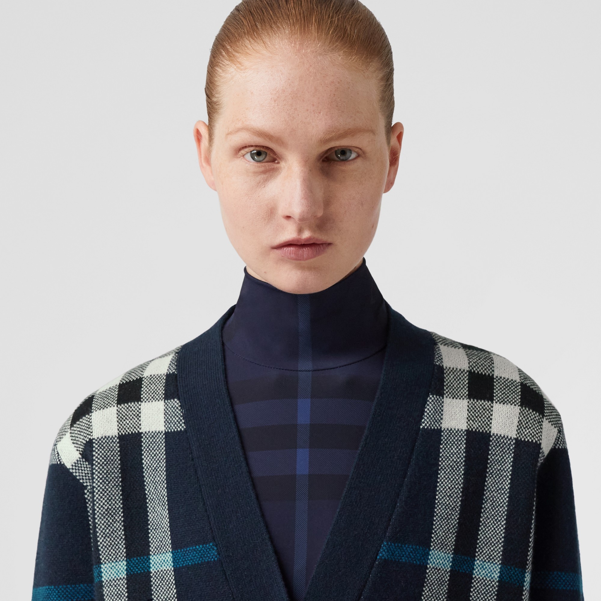 Check Wool Cashmere Jacquard Oversized Cardigan - 3