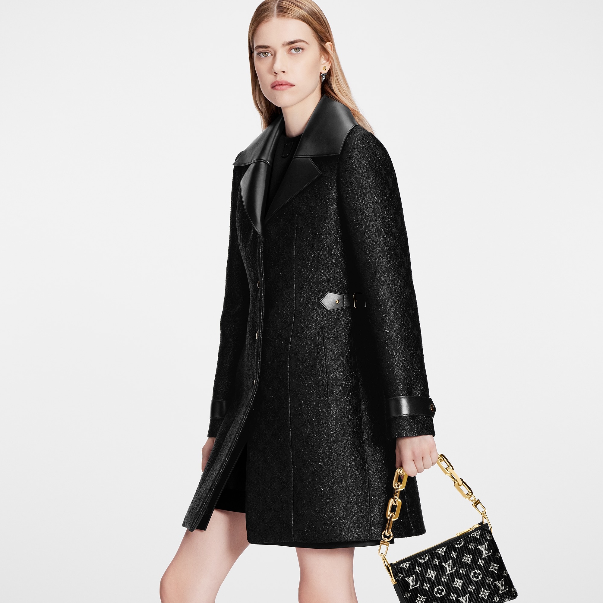 Leather Insert A-Line Glitter Coat - 5