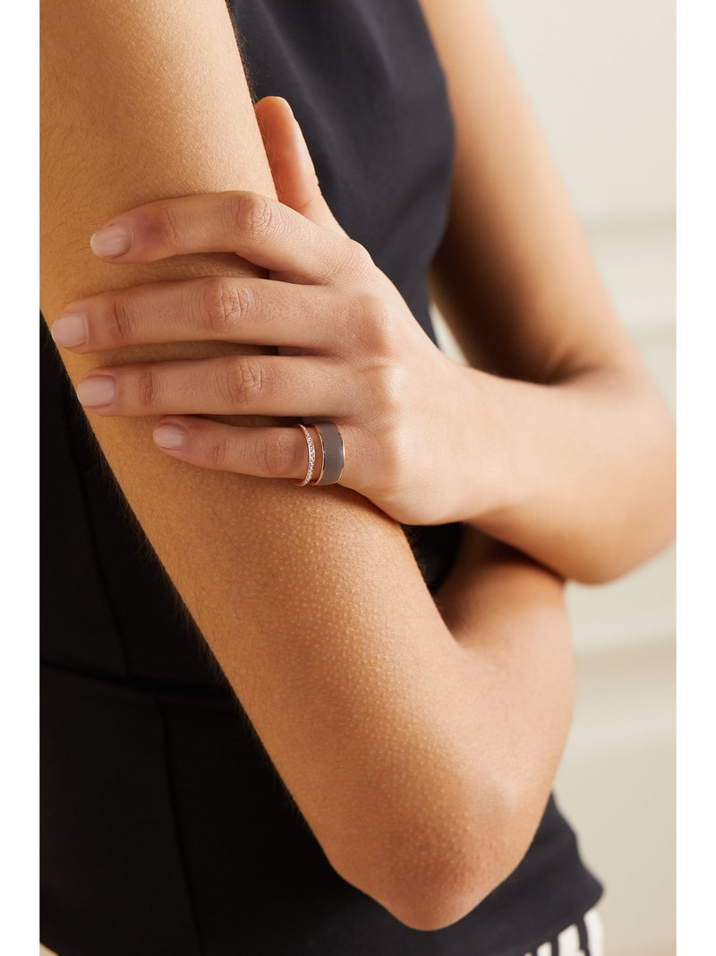 REPOSSI Berbere 18-karat rose gold, lacquer and diamond ring Taupe outlook