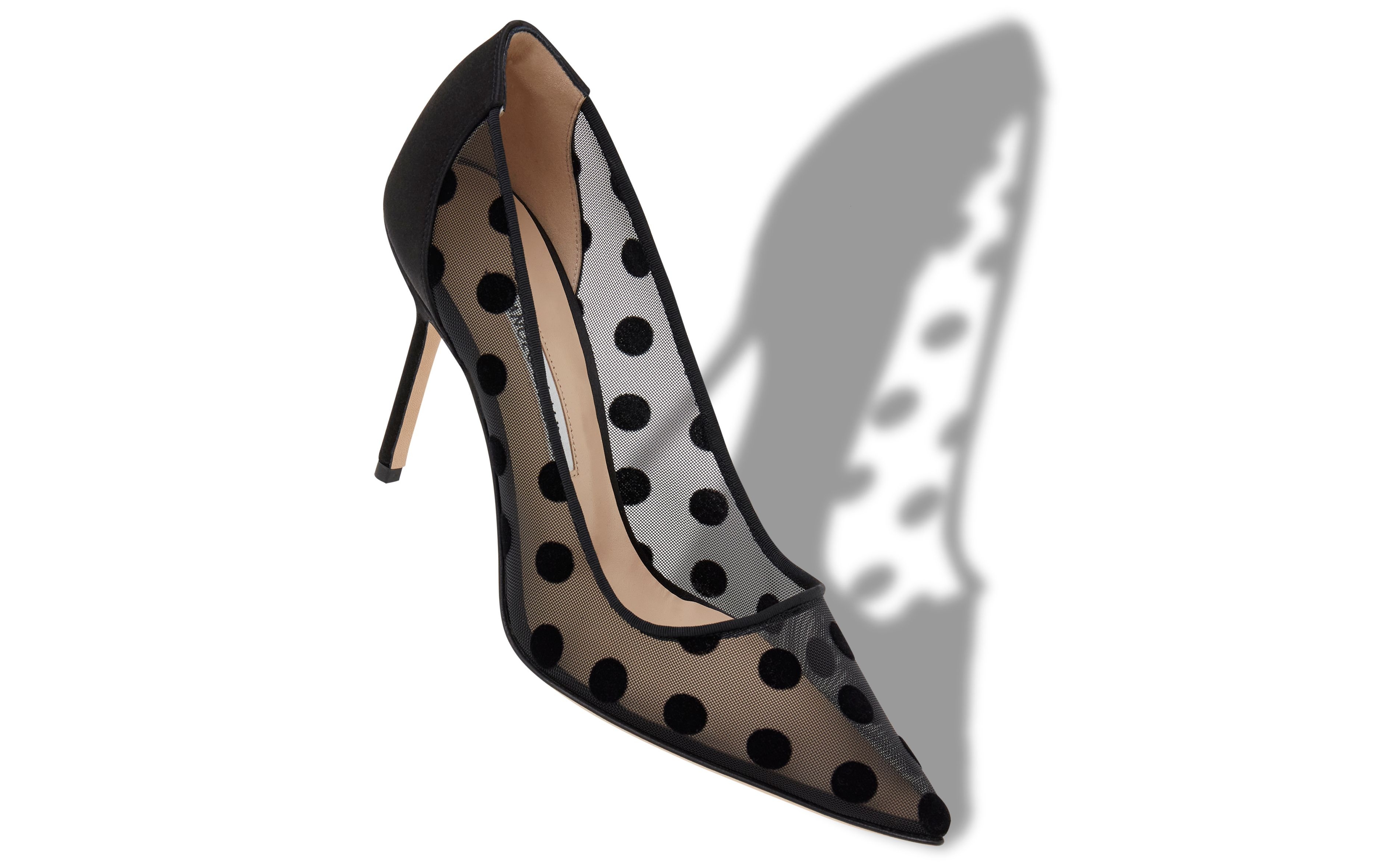 Black Mesh Polka Dot Pointed Toe Pumps - 2