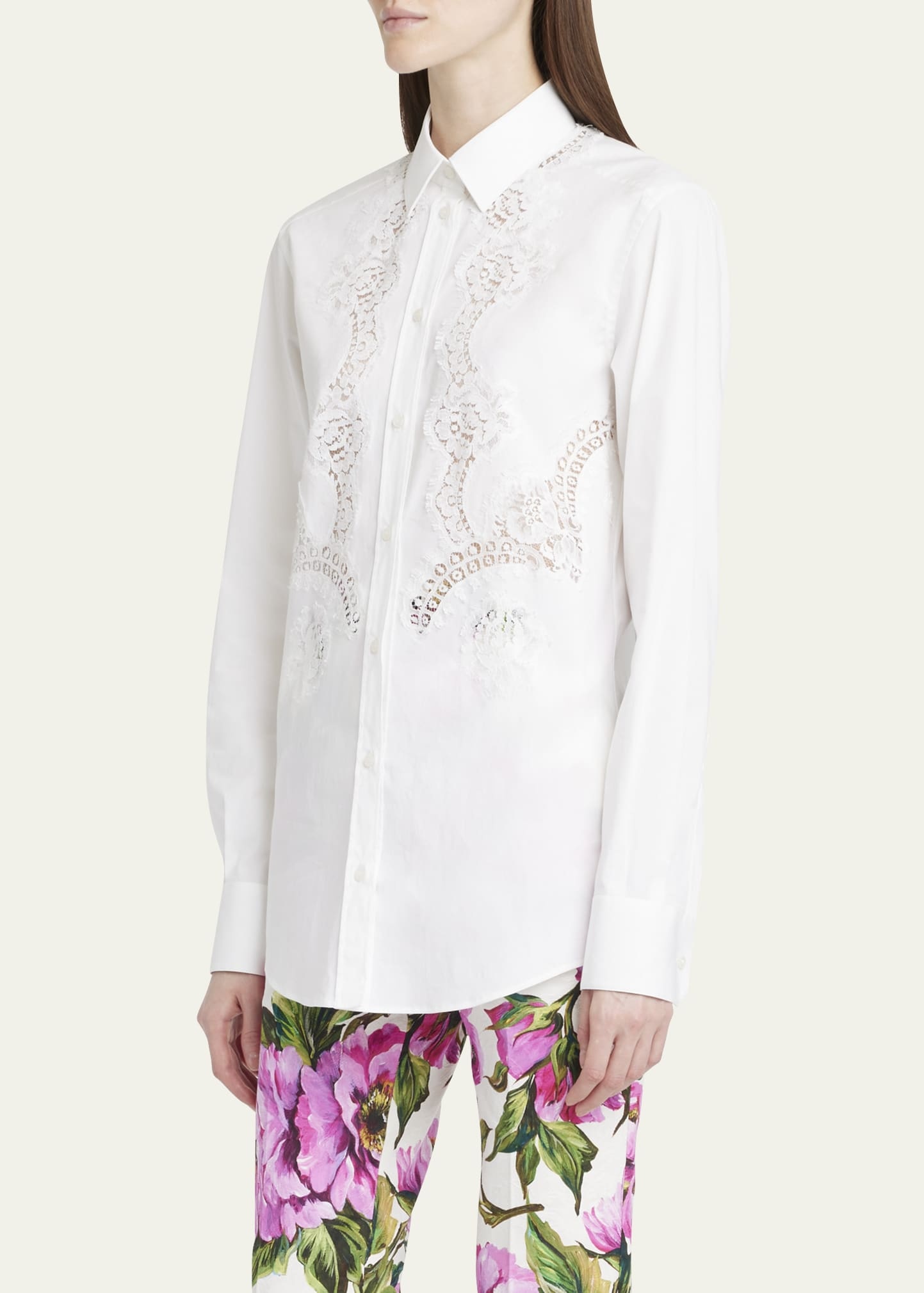 Lace Inset Poplin Button Down Blouse - 4