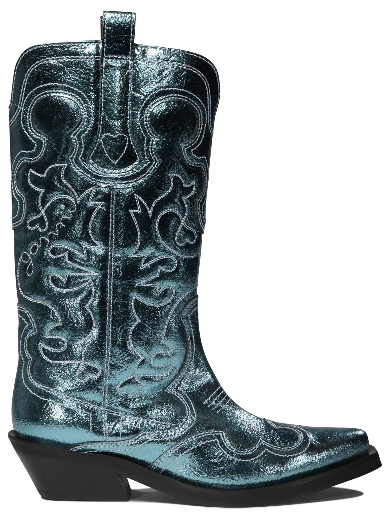 GANNI Western-Embroidered Boots Stivali Stivaletti Light Blue