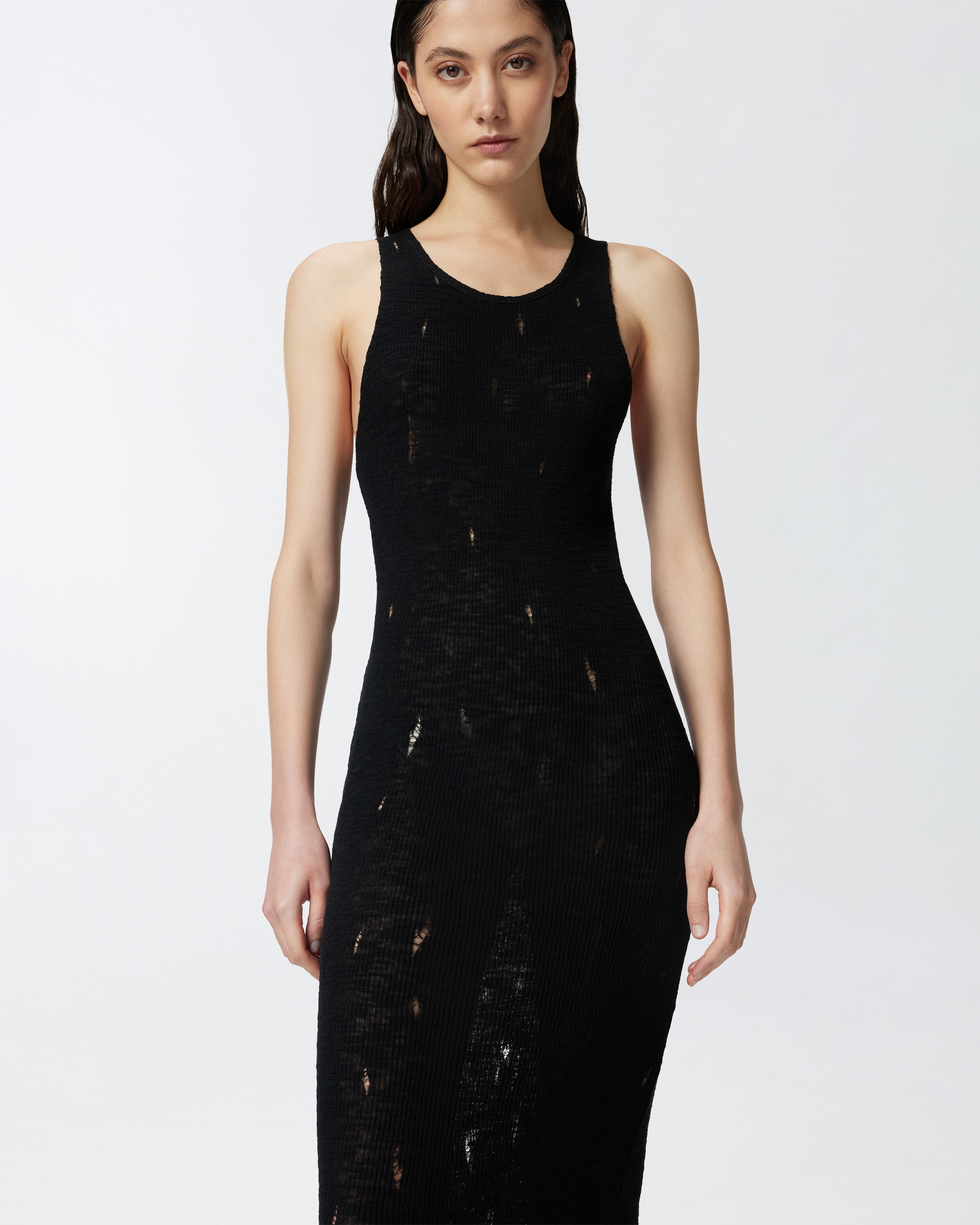 LONG DRESS IN LIGHT KNIT WITH TEARS - 5