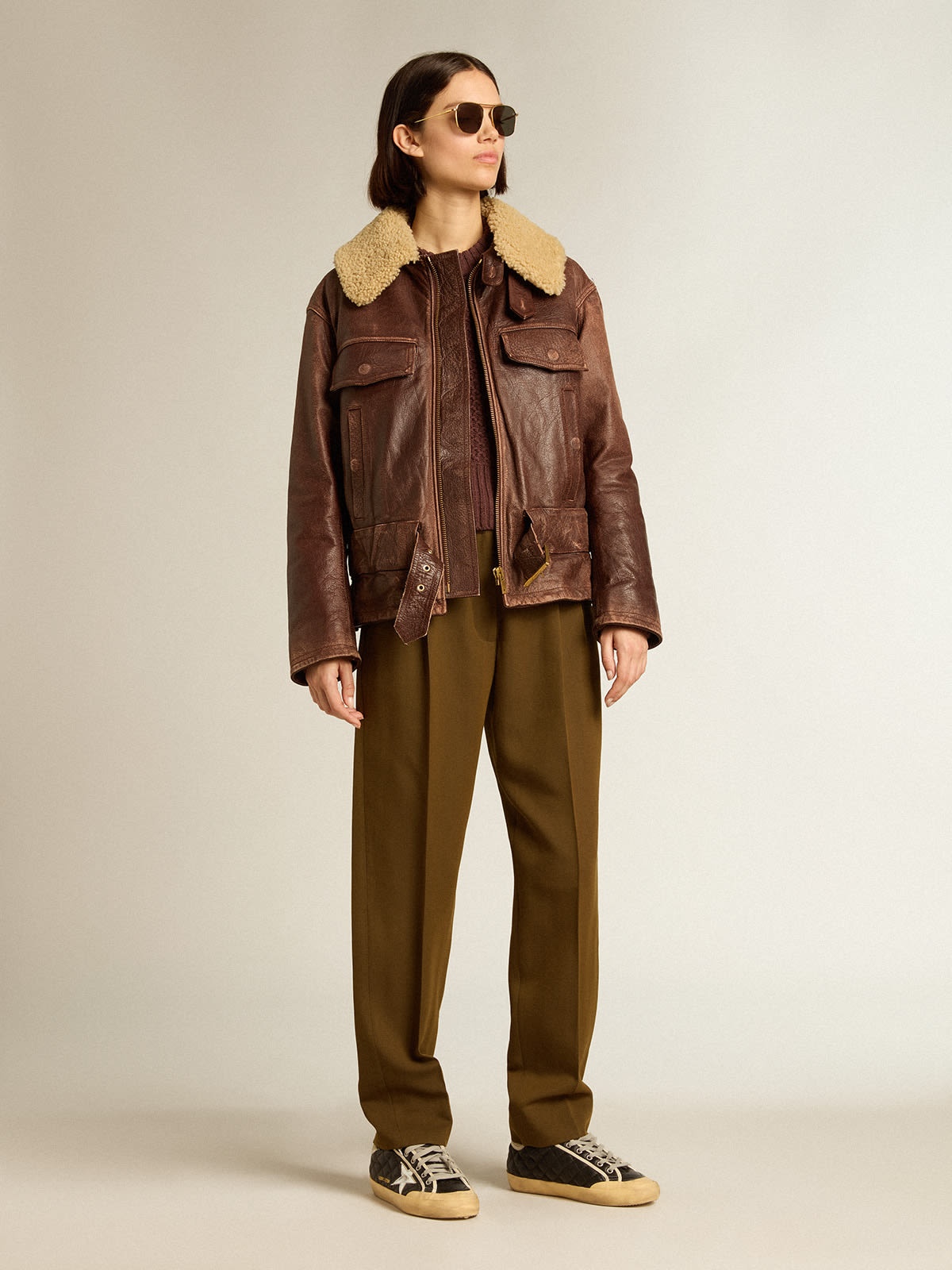 Beech-colored pants in wool and viscose blend - 3