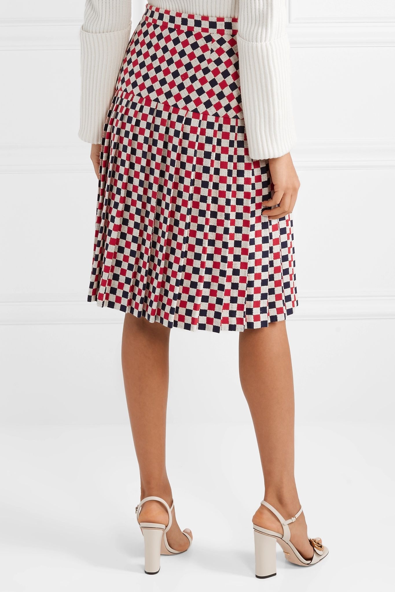 Pleated checked wool-blend crepe midi skirt - 4