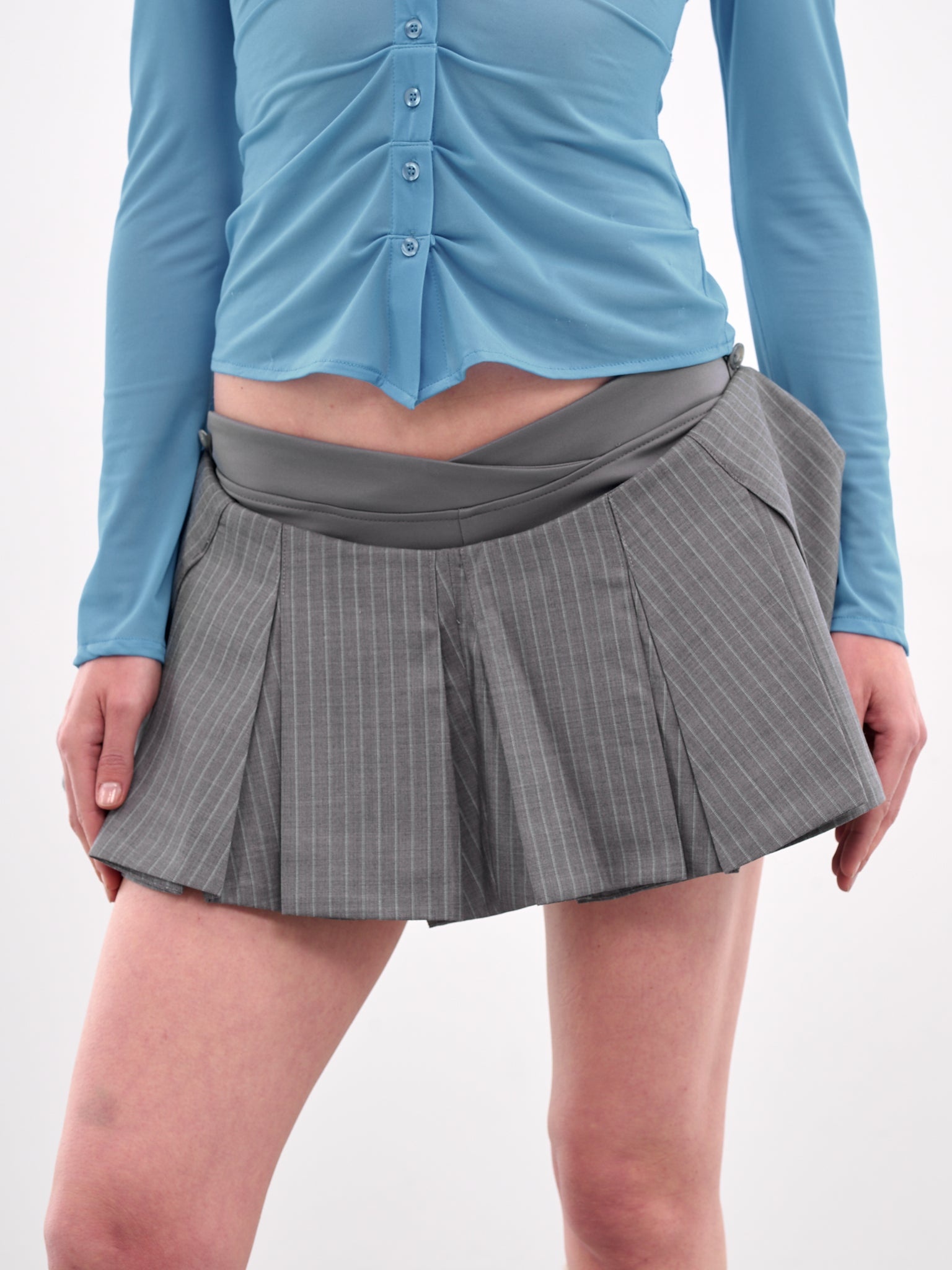Pinstripe Pleated Mini Skirt - 4