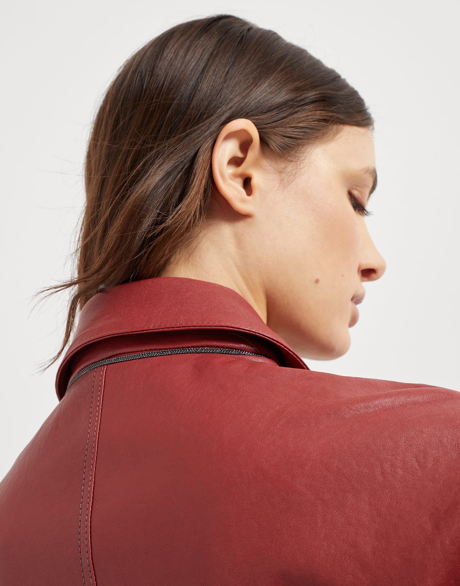 Polished leather outerwear jacket with monili - 3