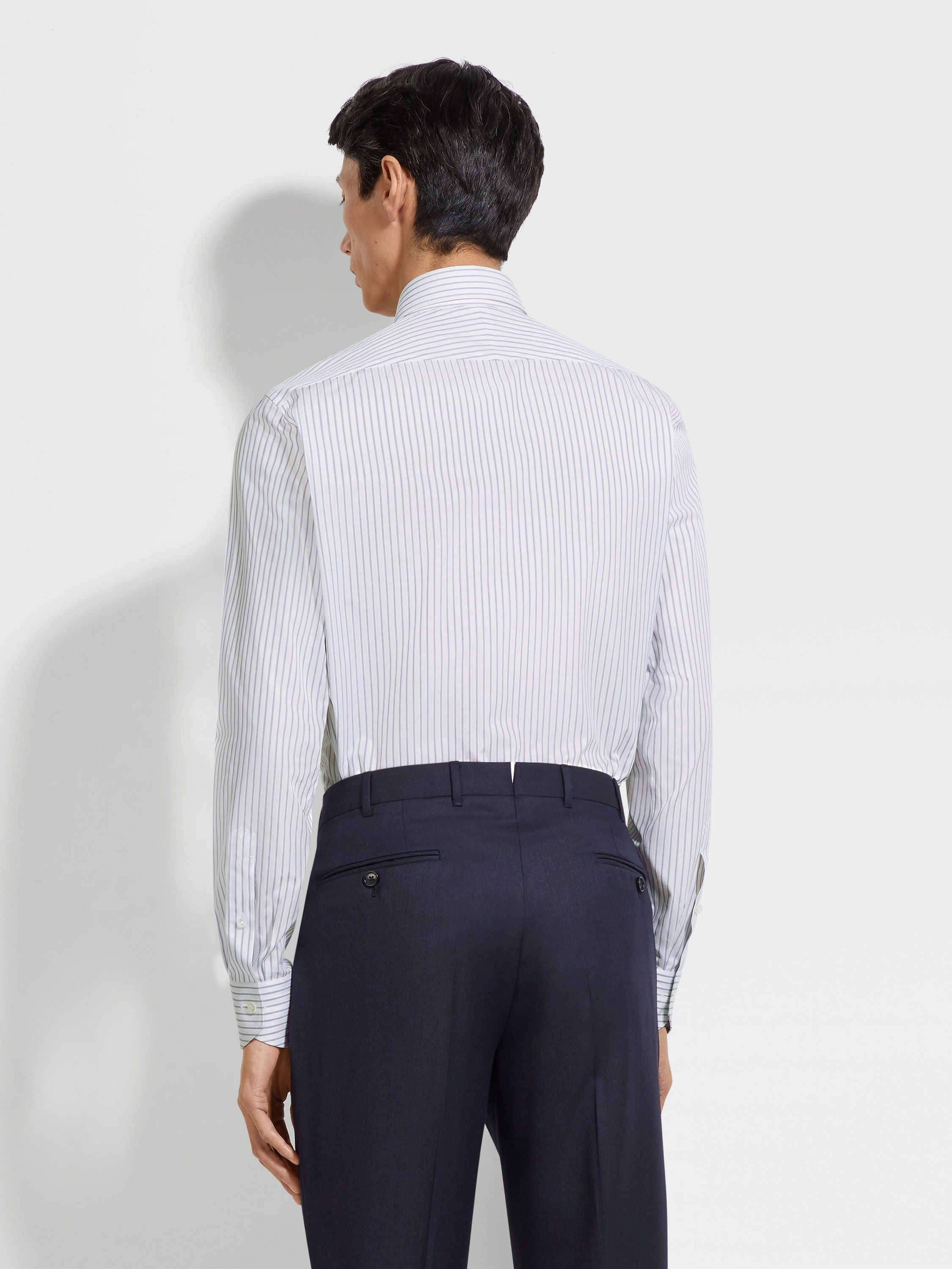 NAVY BLUE AND WHITE STRUCTURED STRIPED CENTOVENTIMILA COTTON SHIRT - 5