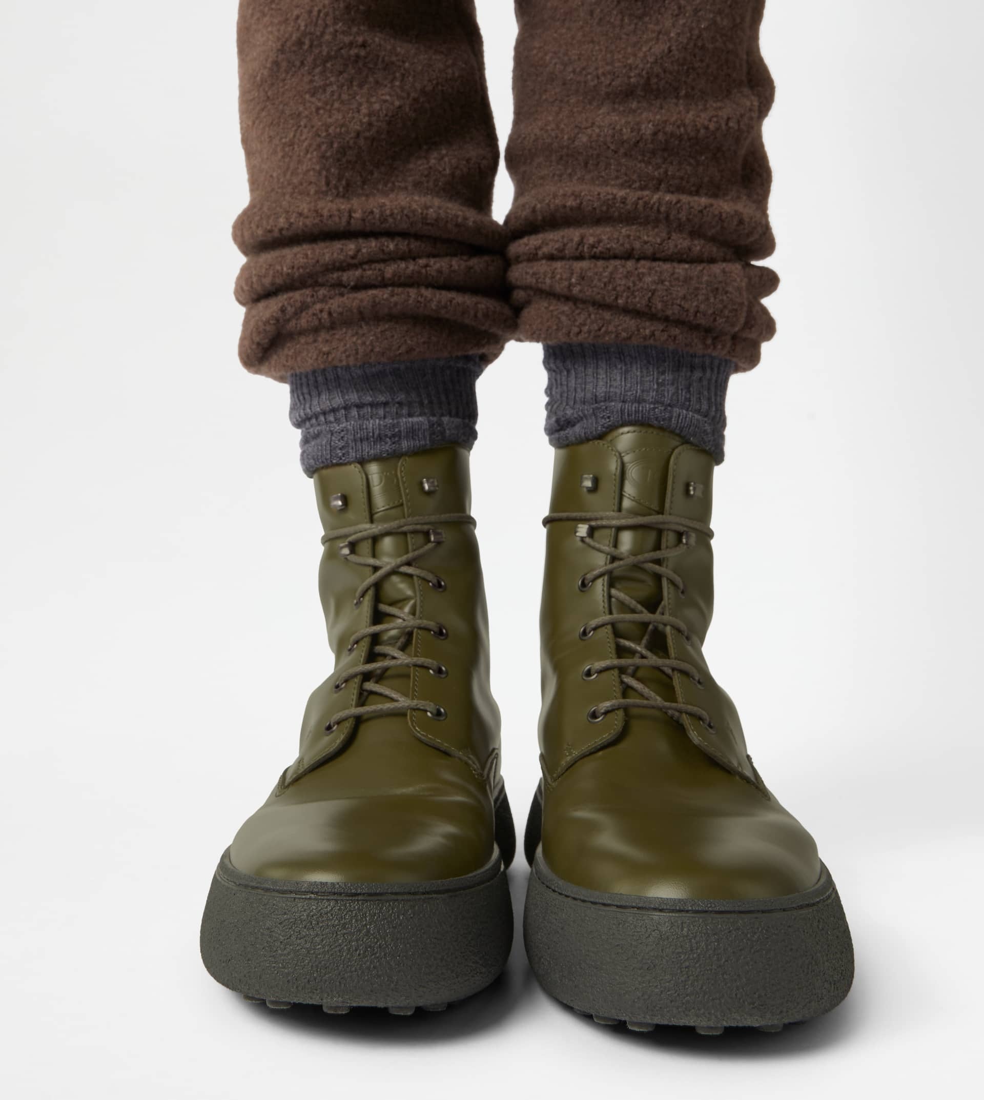 TOD'S W. G. LACE-UP ANKLE BOOTS IN LEATHER - GREEN - 2