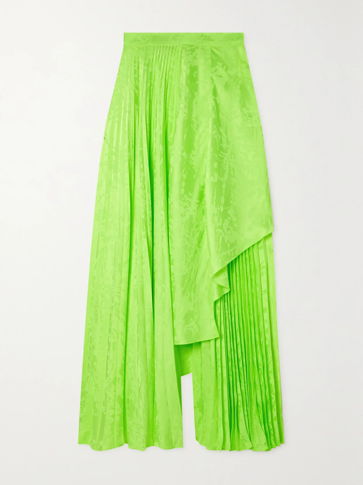 Asymmetric Pleated Neon Viscose Skirt - 1