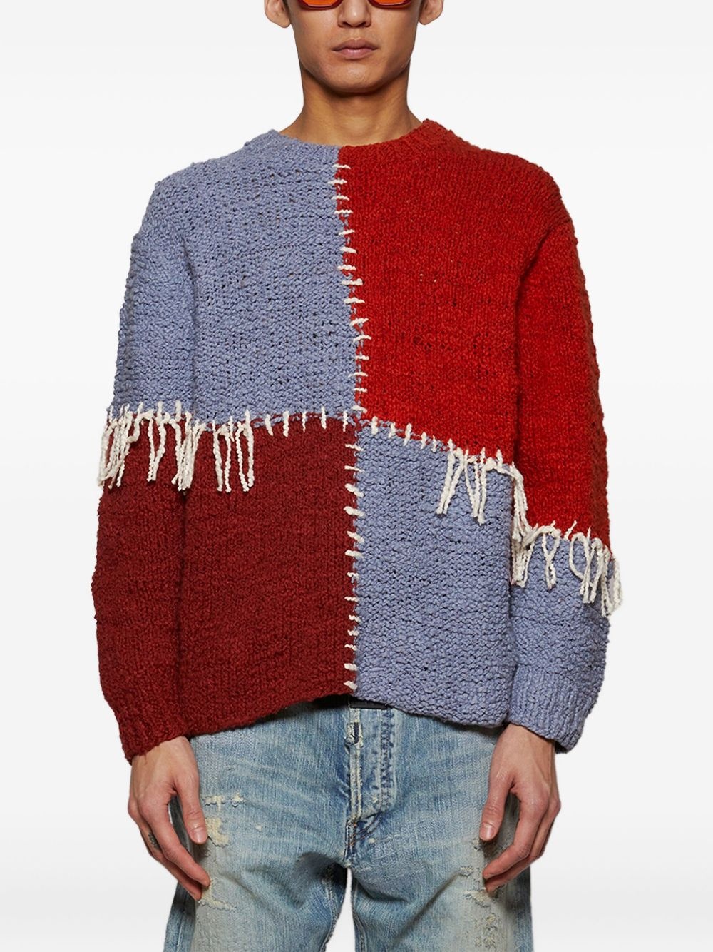 fringe-embellished patchwork sweater - 3