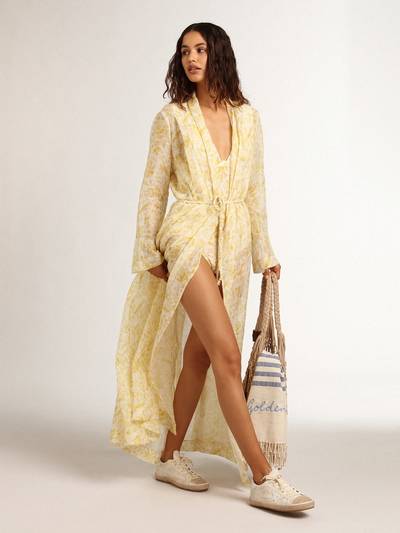 Golden Goose Resort Collection linen blend kaftan dress with lemon yellow print outlook
