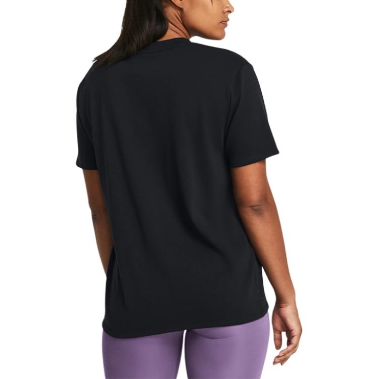 (WMNS) Under Armour Heavyweight Embroidered Patch T-shirt 'Black' 1383045-001 - 4
