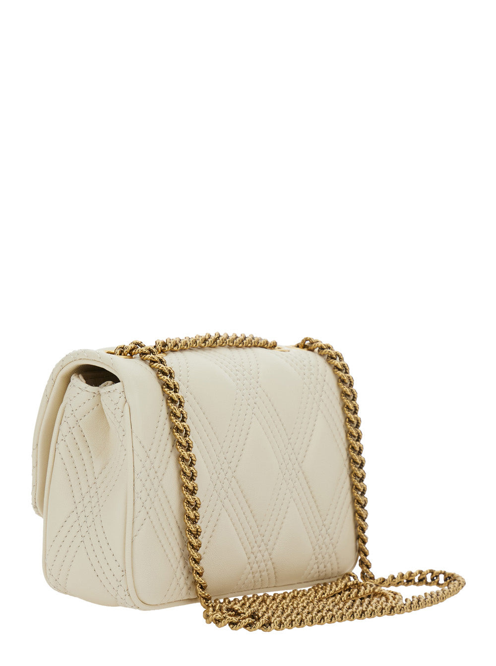 Valentino Garavani Women 'Quiltie 67' White Crossbody Bag With Vlogo Plaque On The Front And Diamond - 3
