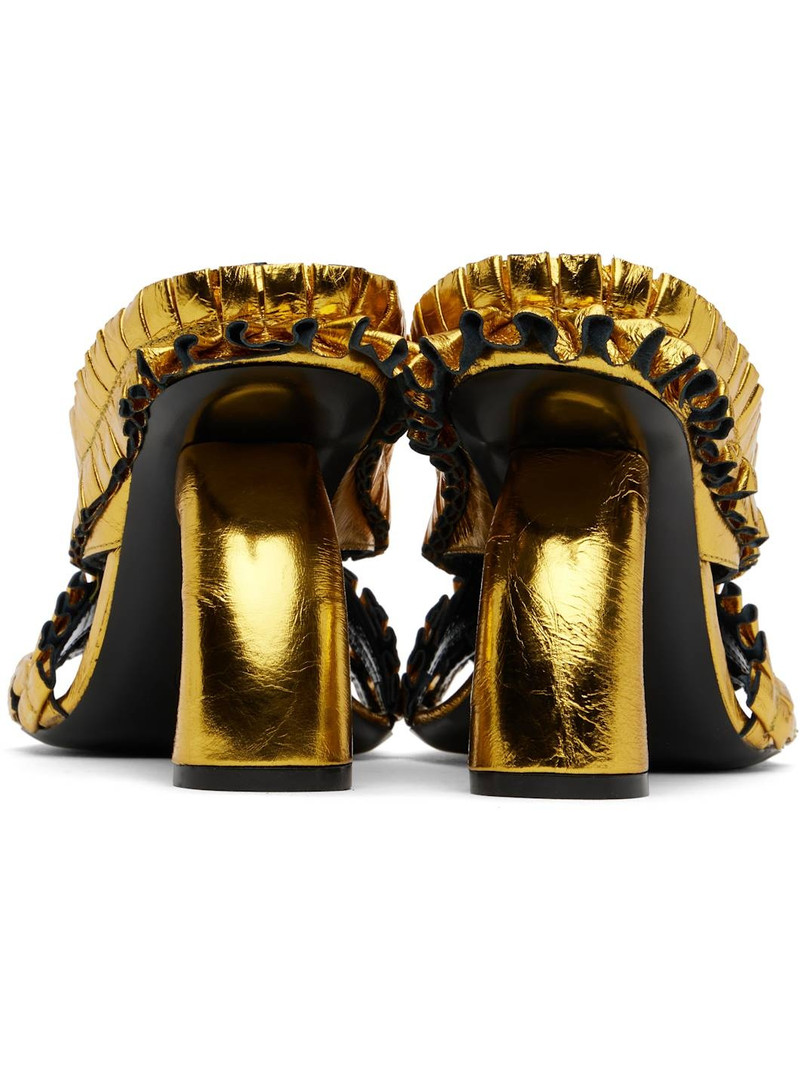 Gold Ruffled Heeled Sandals 2