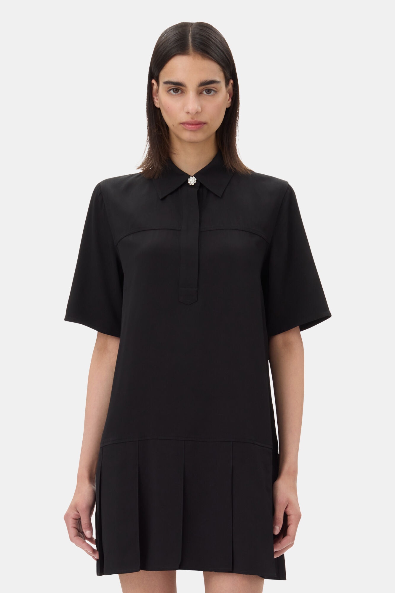 BLACK VISCOSE TWILL MINI DRESS - 3
