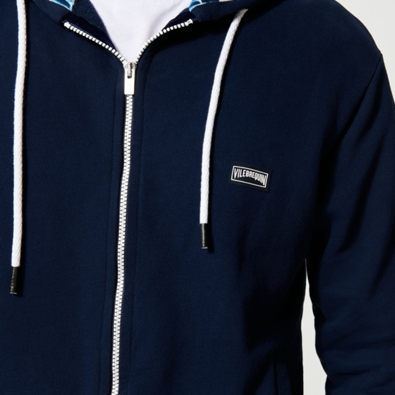 Men Hoodie Centered Front Zip Sweatshirt printed Batik Fishes 7