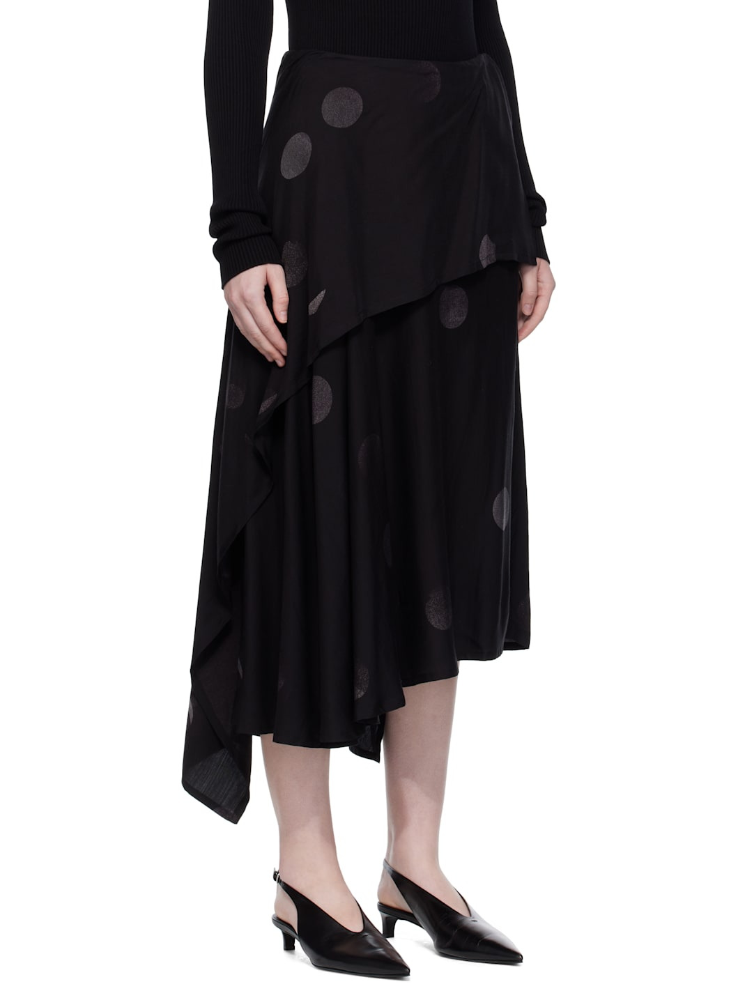 Black Butterfly-Print Twill Midi Skirt - 2